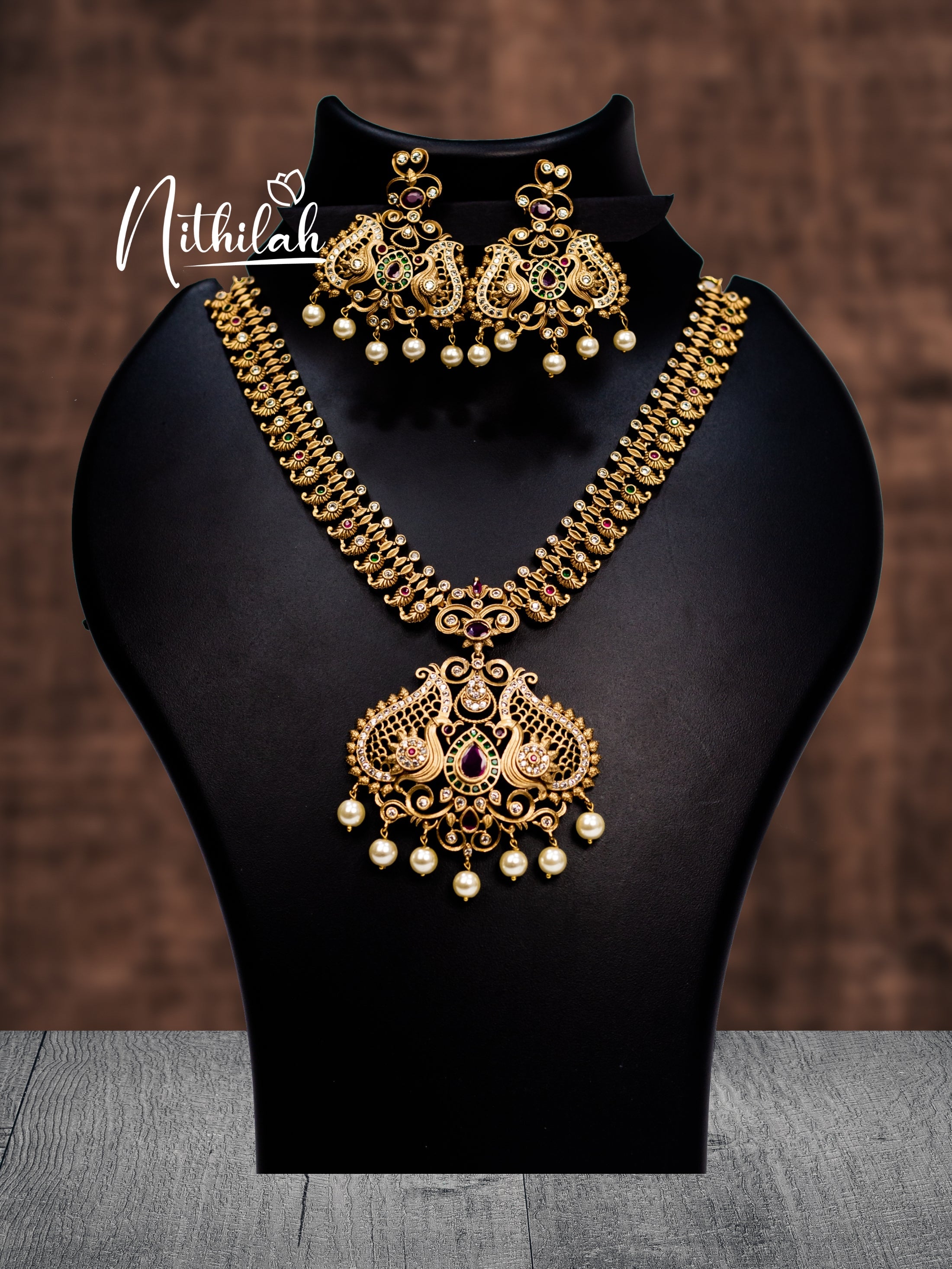 Buy Antique Gold Necklace | Double Peacock Necklace