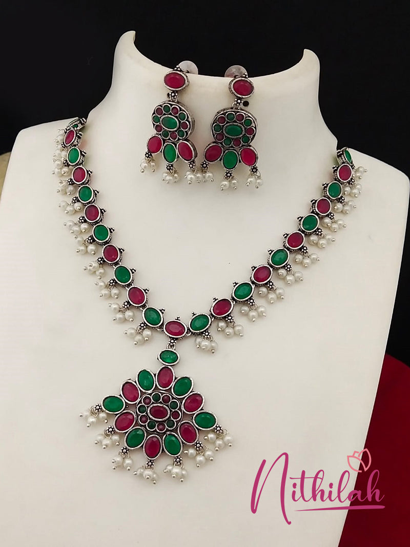 Buy Attigai Oxidised Choker Necklace | Red Green 