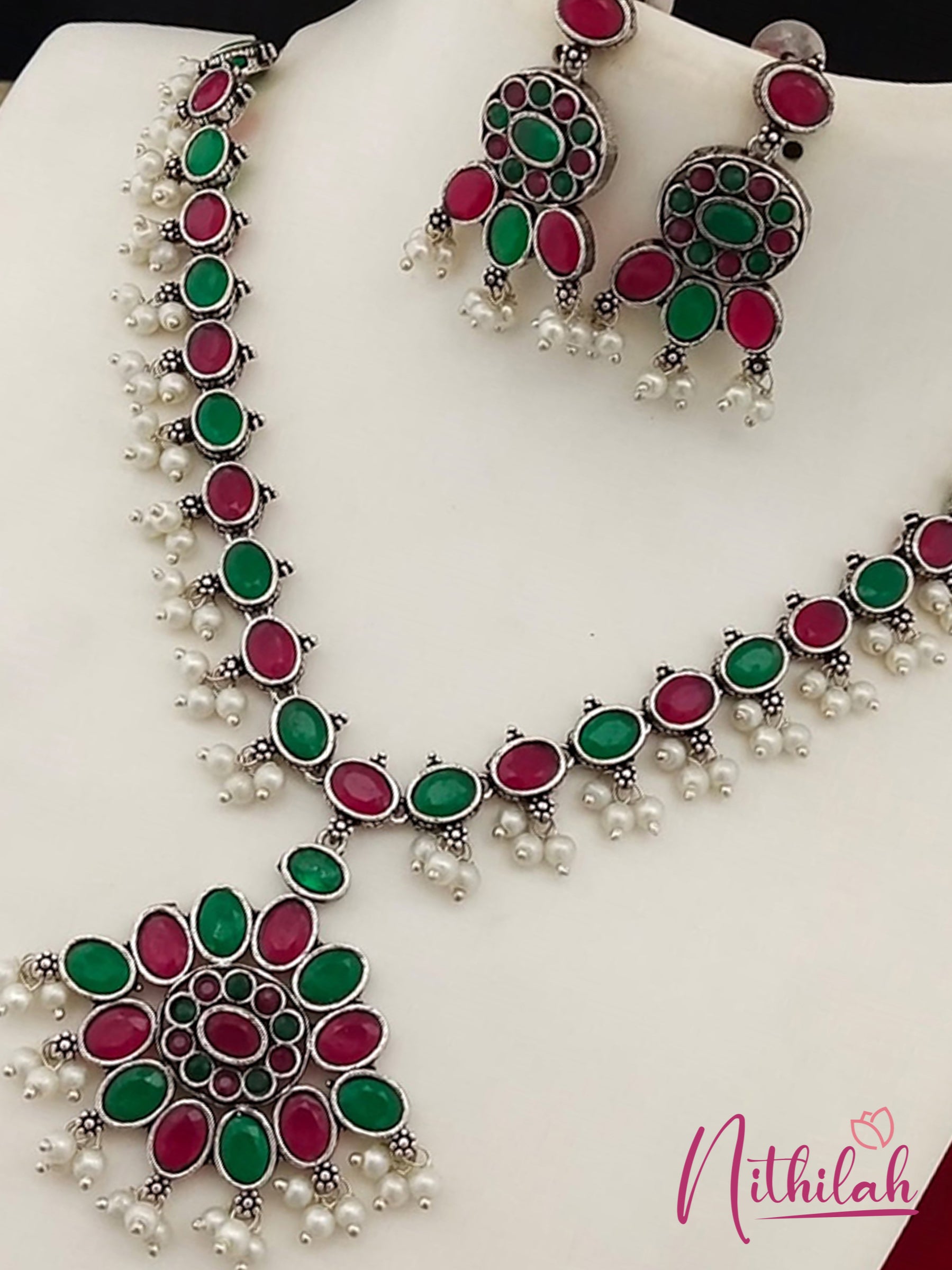 Buy Attigai Oxidised Choker Necklace | Red Green 