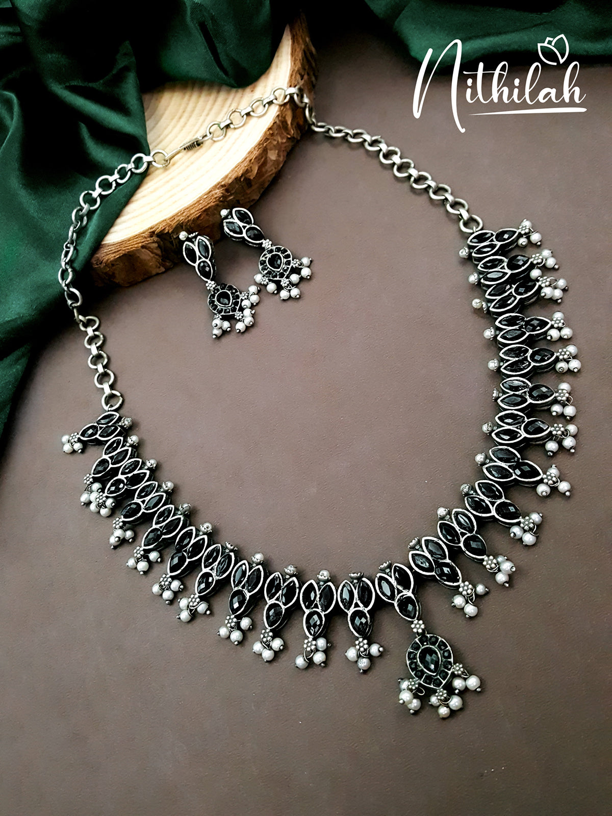 Buy Black Drops Stone Oxidised Necklace | Oxidised Jewellery