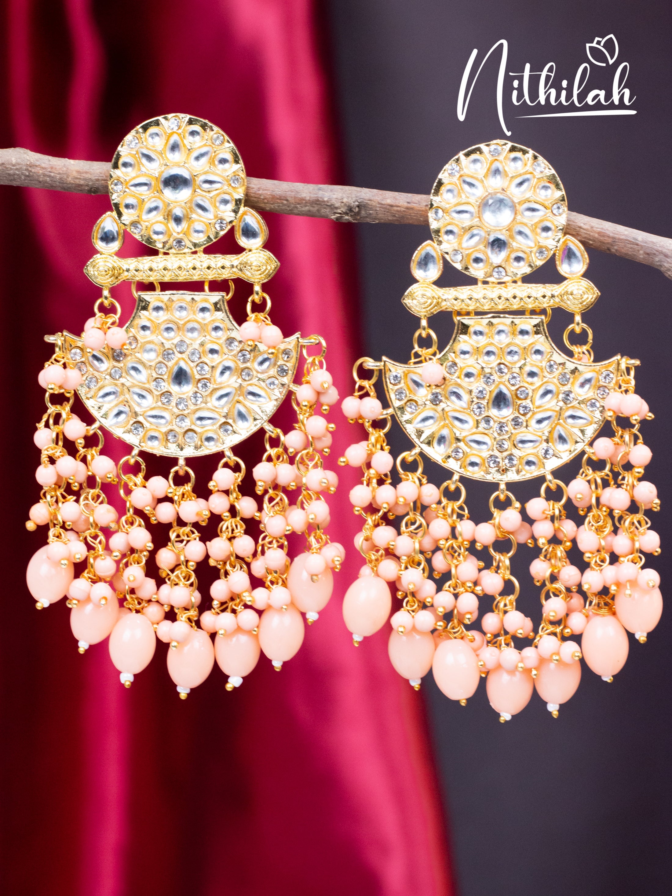 Buy Beige Beads Kundan Chandelier Earrings | Kundan Earrings