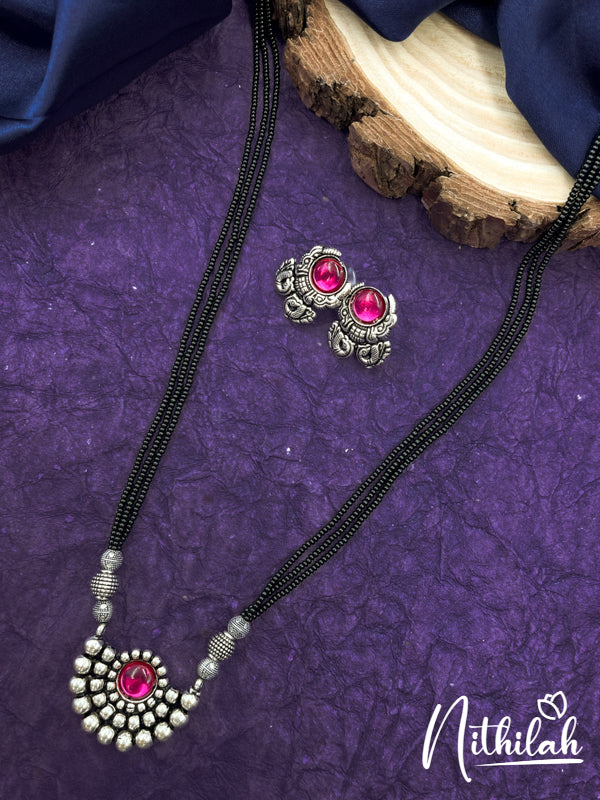 Black Beads Oxidised Choker Necklace2 N21I116
