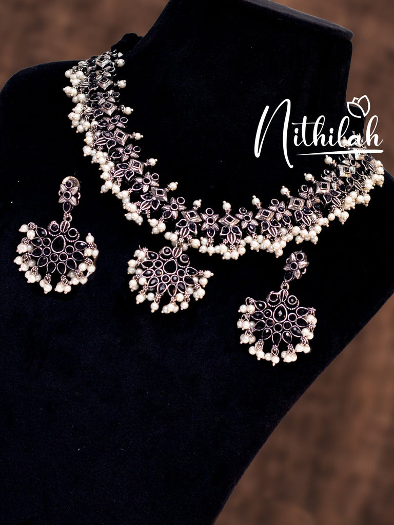 Oxidised Necklace Buy Black Stone Guttapusalu Oxidised Necklace