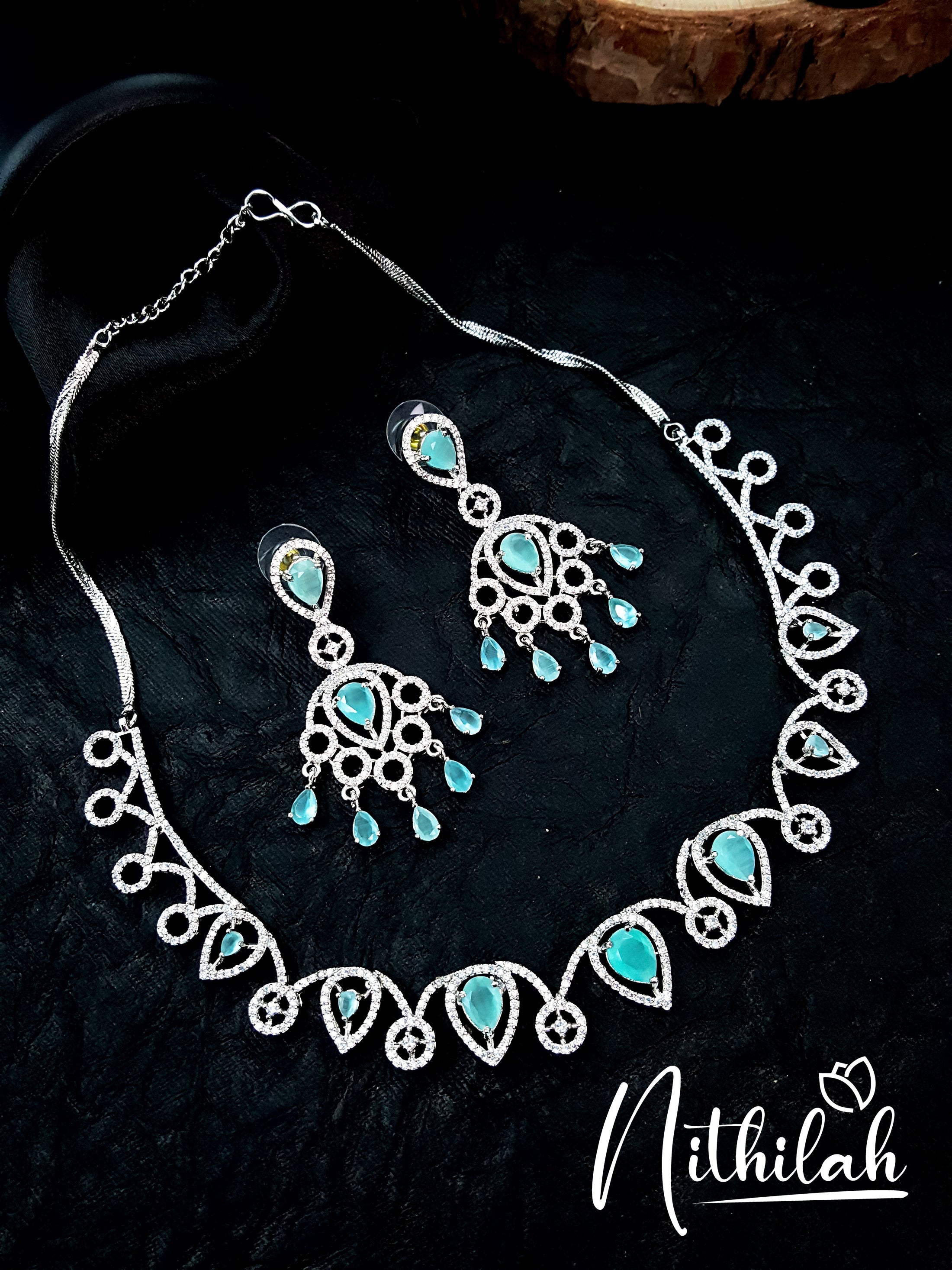Buy Blue Drops American Diamond Necklace Design | AD Necklace
