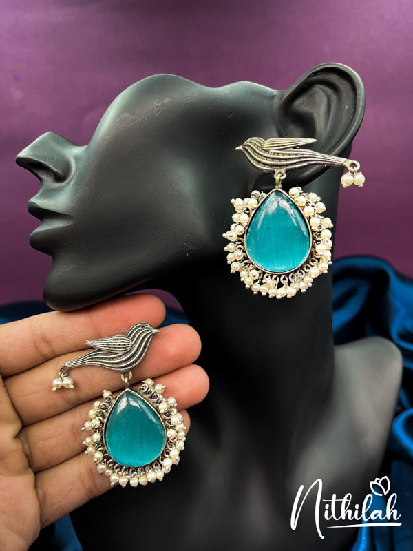Bird Guttapusalu Oxidised Blue Stone Earrings N19E187