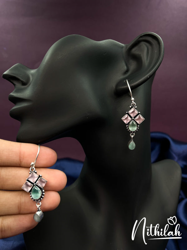 Blue and Pink Stones Diamond Oxidised Earrings N17E146