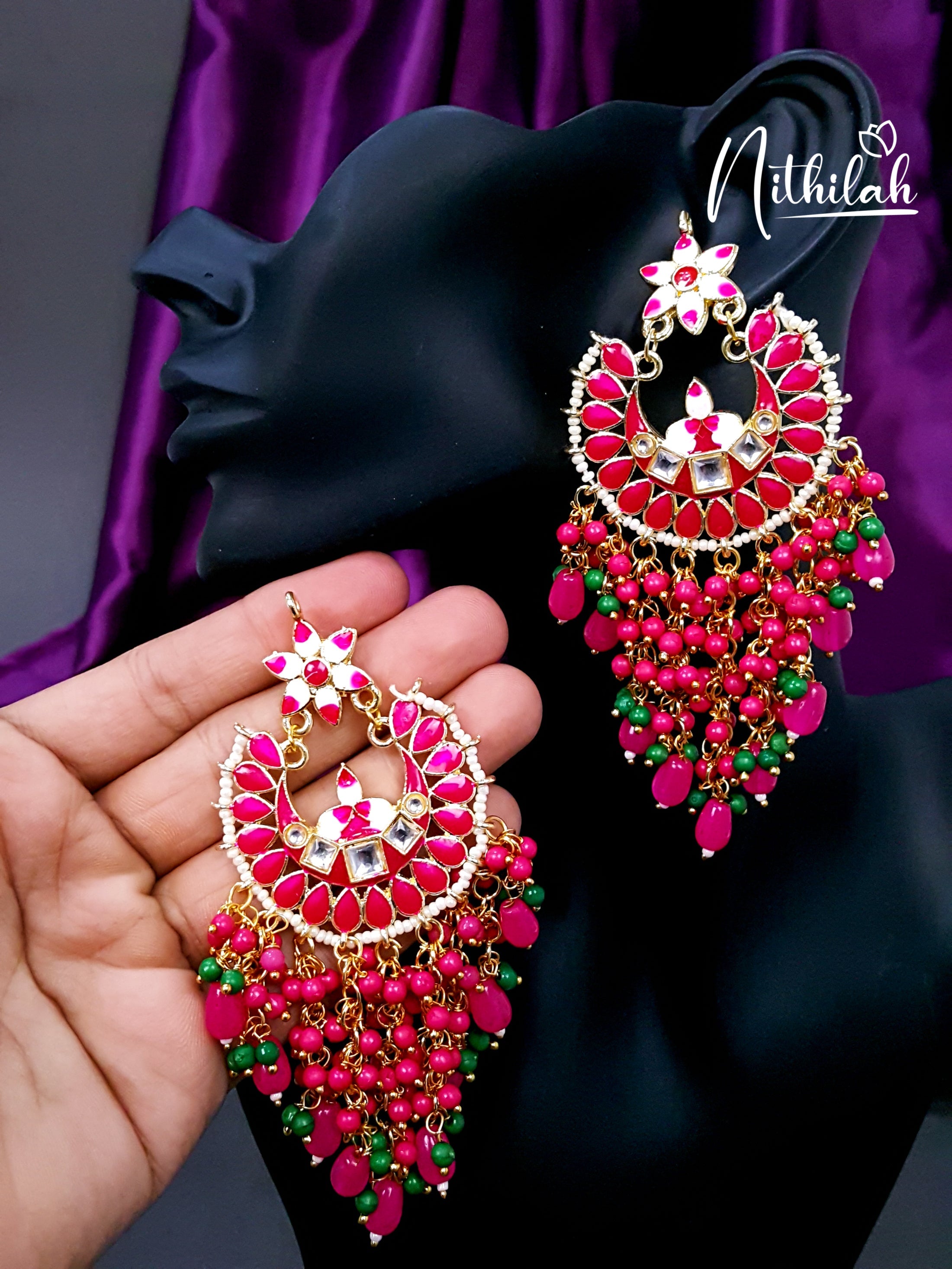 Buy Dark Pink Meenakari Chandelier Earrings | Chandbali Earrings