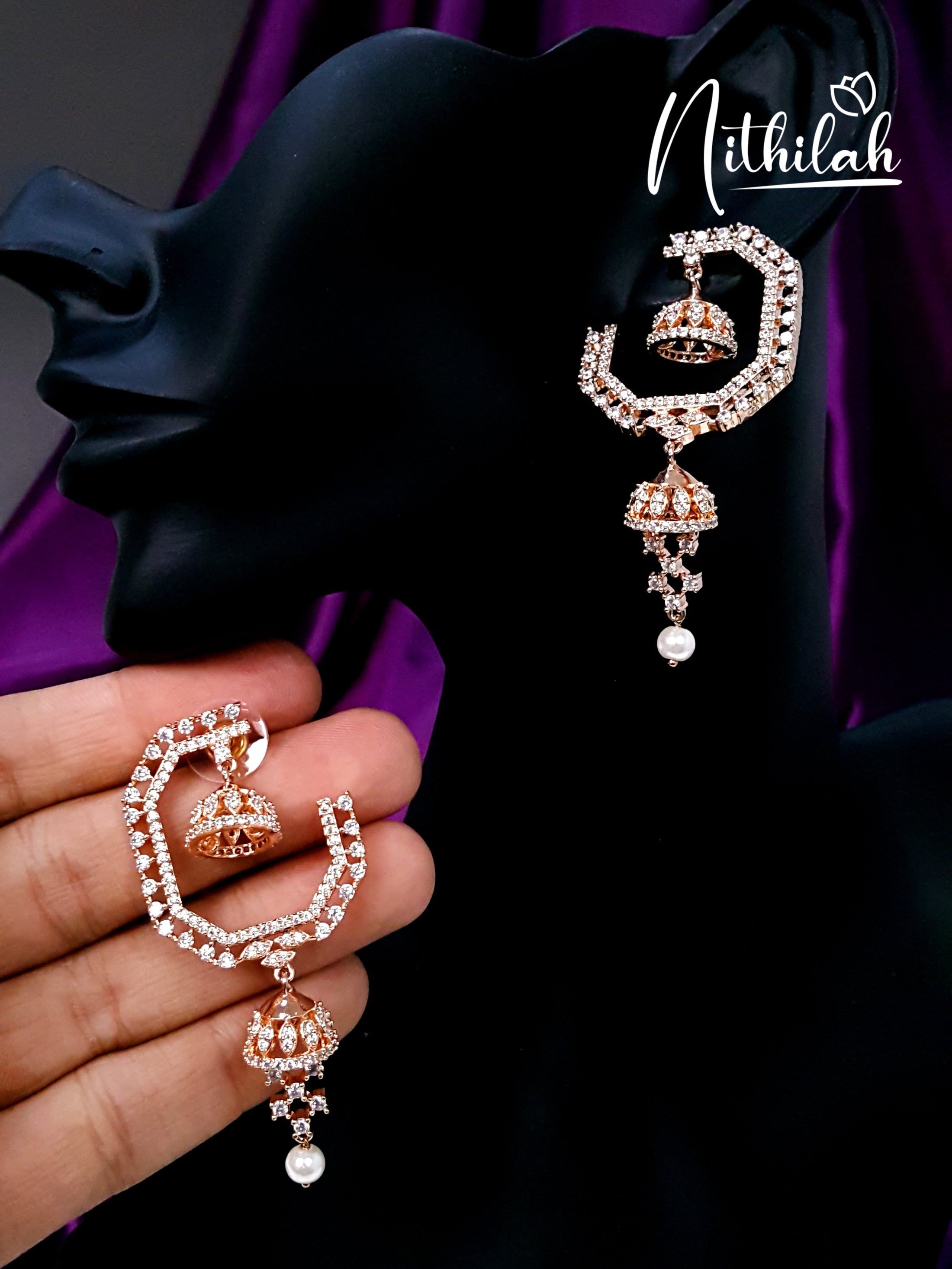 Double Jhumka American Diamond Earrings