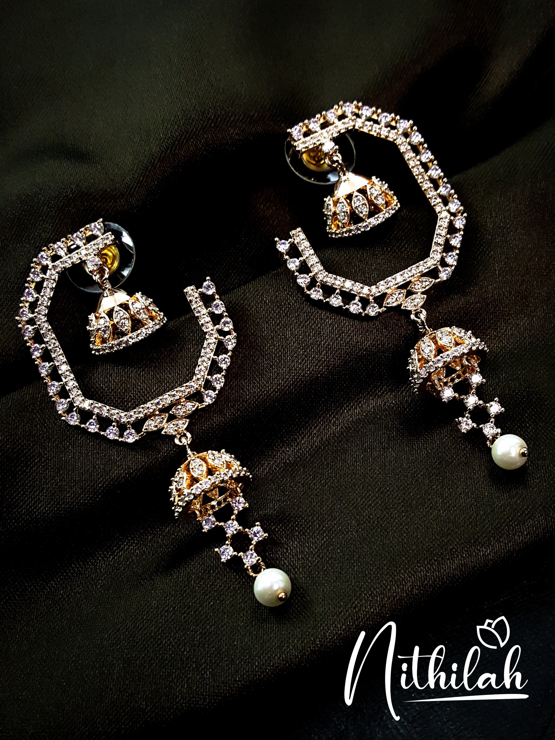 Buy Imitation Jewellery Double Jhumka American Diamond Earrings NSGE118 Online
