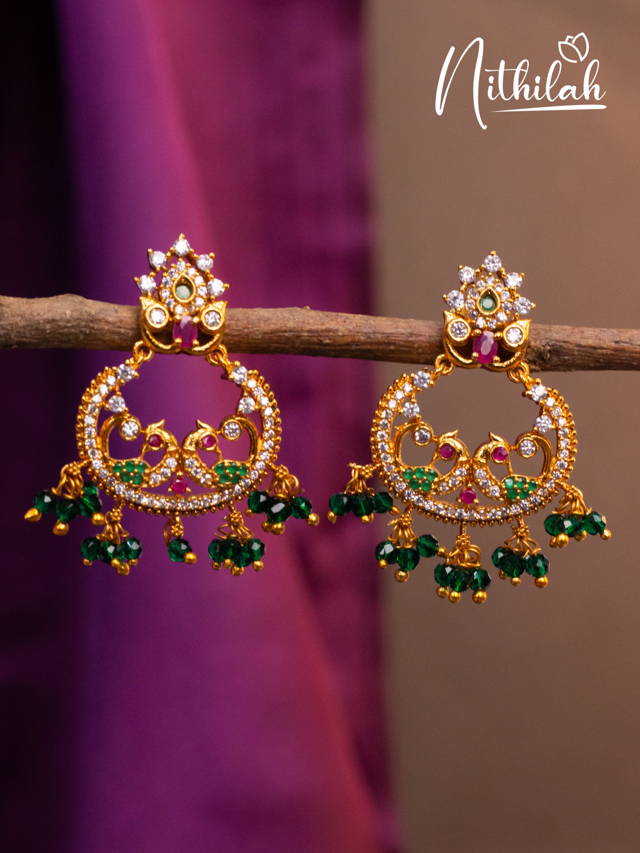 Buy Double Peacock Green Chandbali Earrings | Imitation Jewelry Earrings