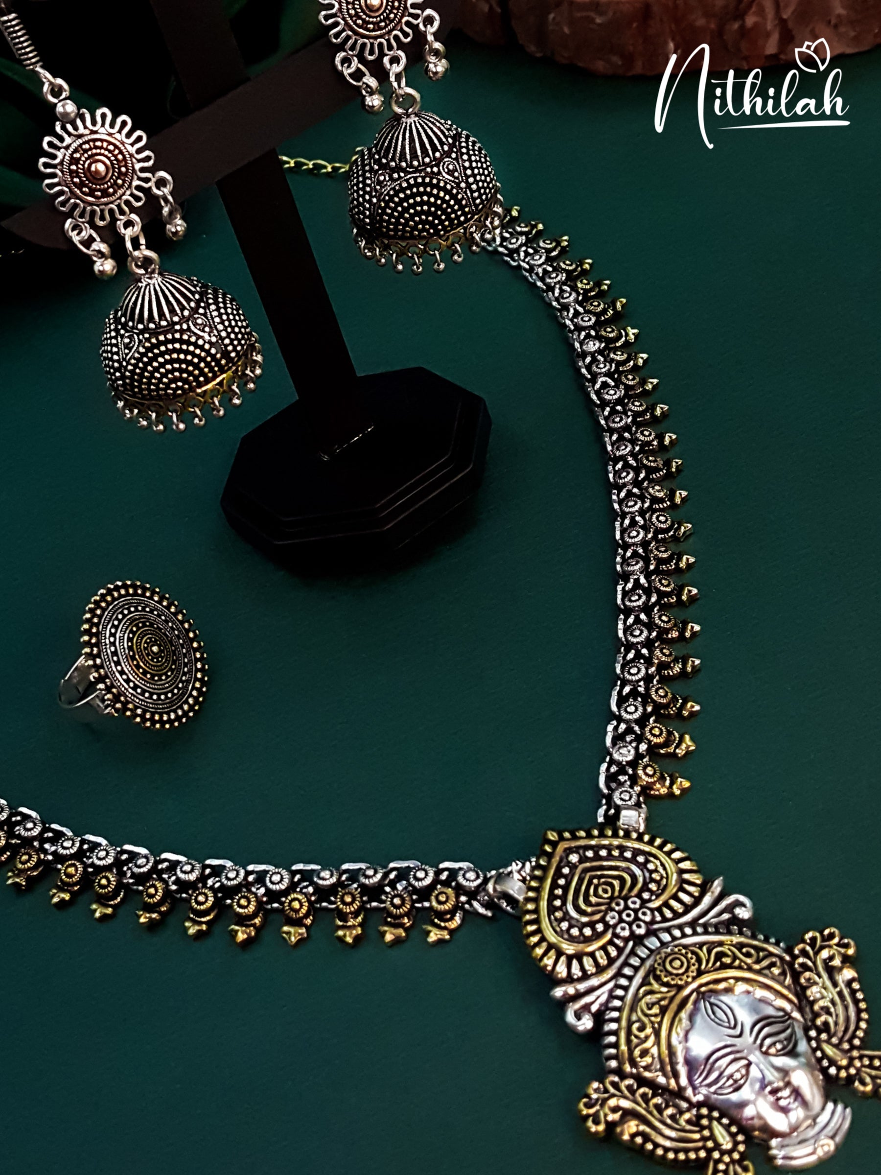 Buy Durga Maa Dual Tone Oxidised Jewel Set | Oxidised Jewellery