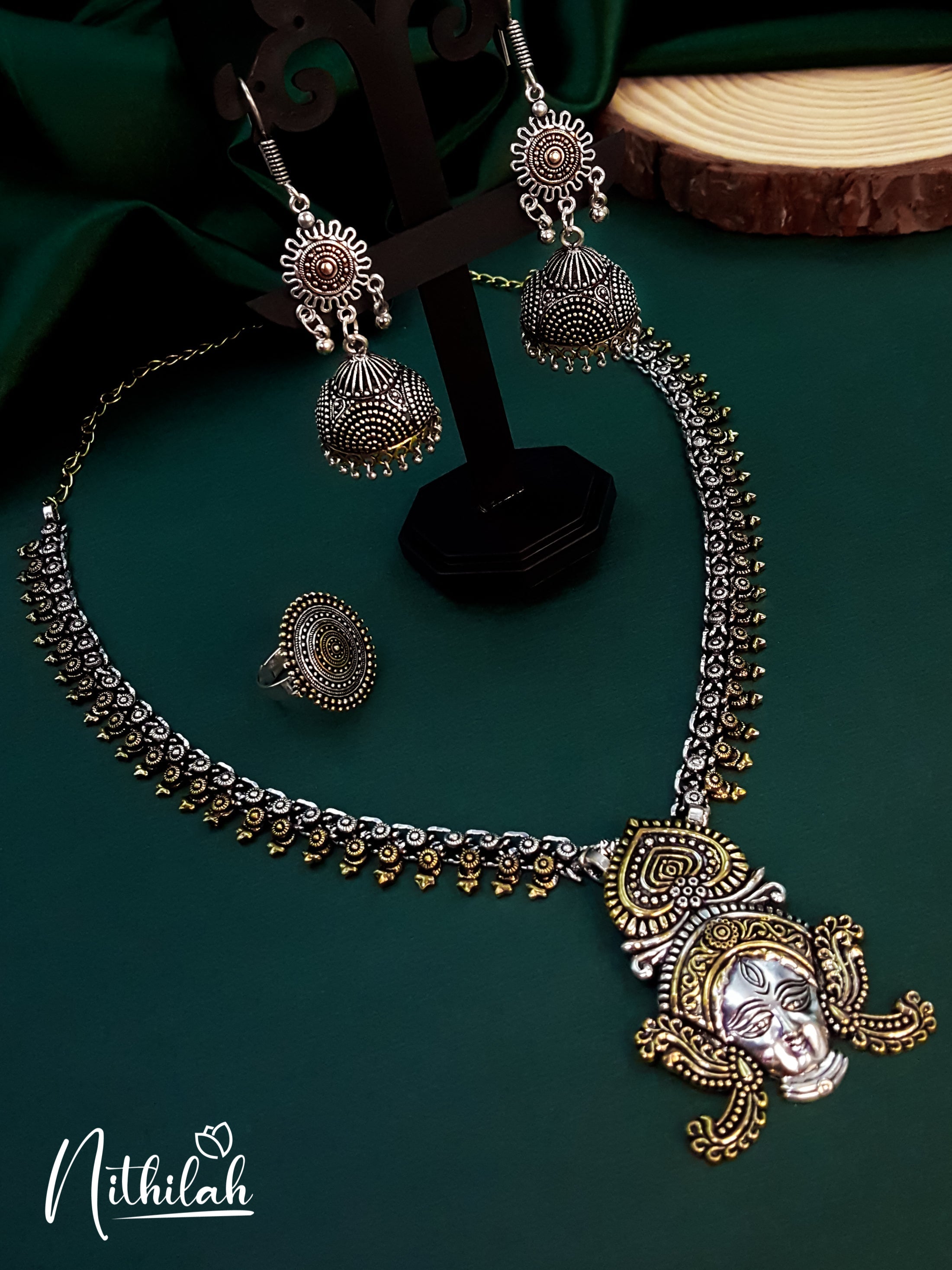 Buy Durga Maa Dual Tone Oxidised Jewel Set | Oxidised Jewellery