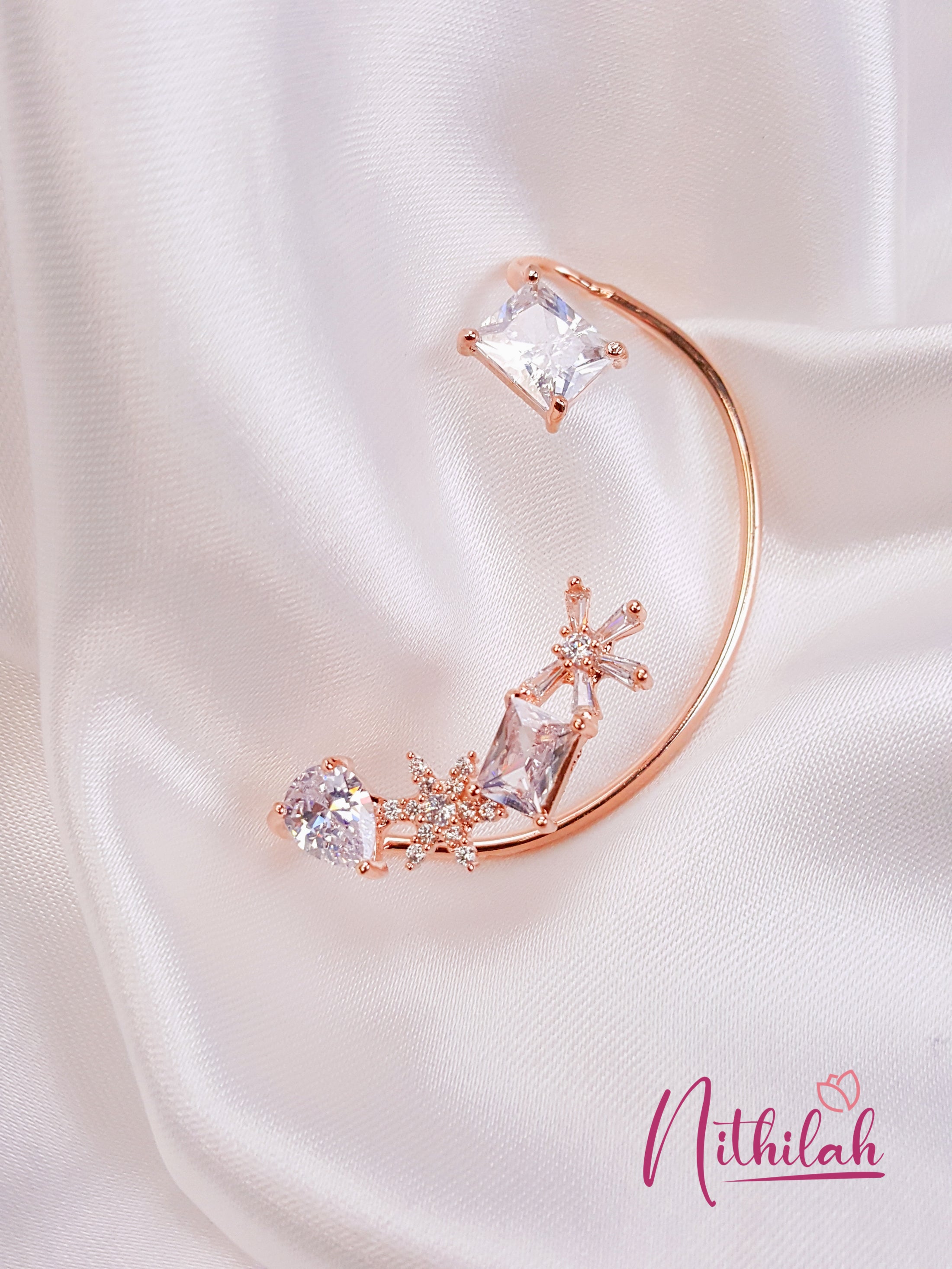 Buy Ear cuffs Diamonds and Flower Rose Gold