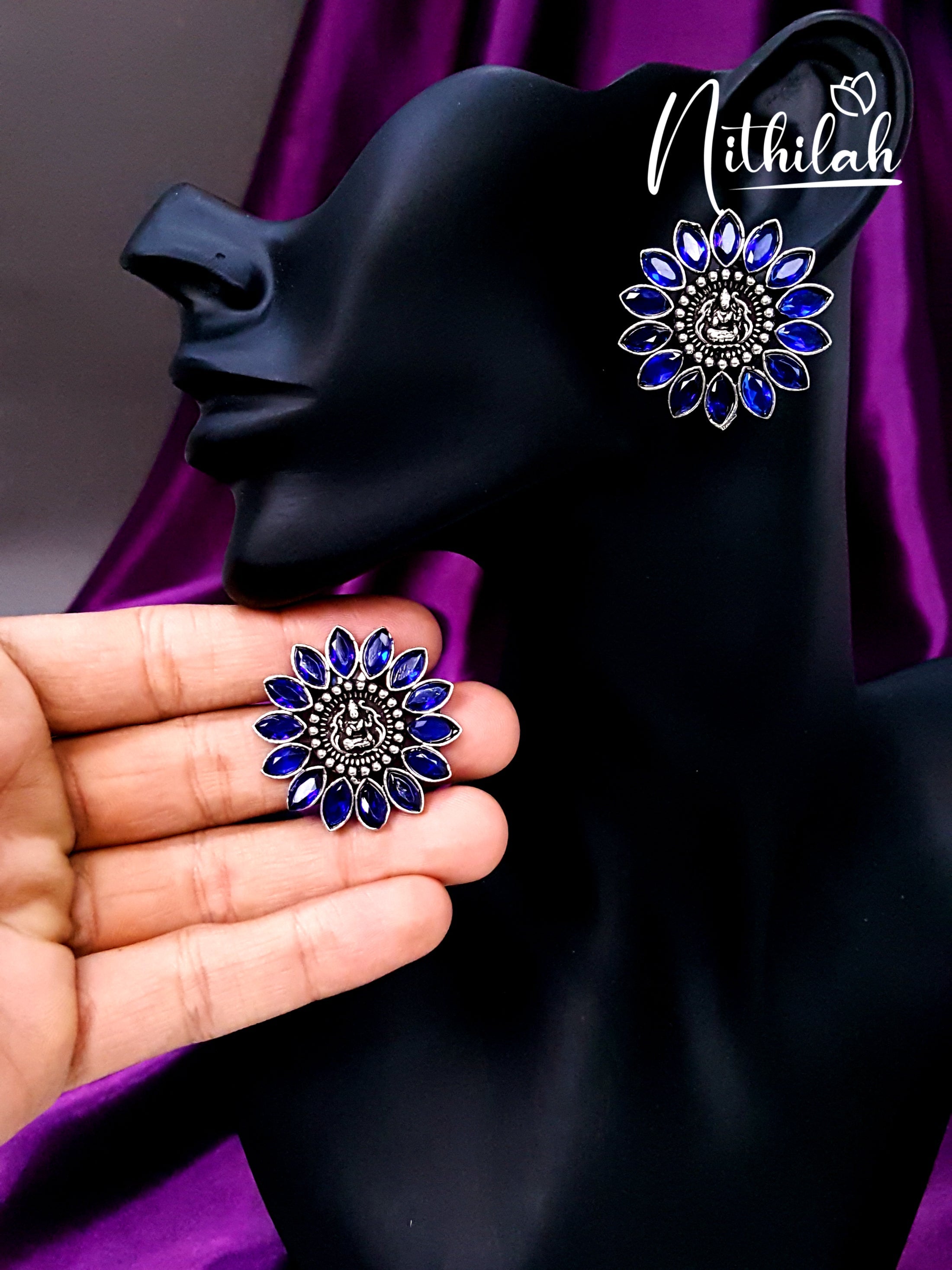 Buy Purple Flower Lakshmi Oxidised Studs - Oxidised Jewellery