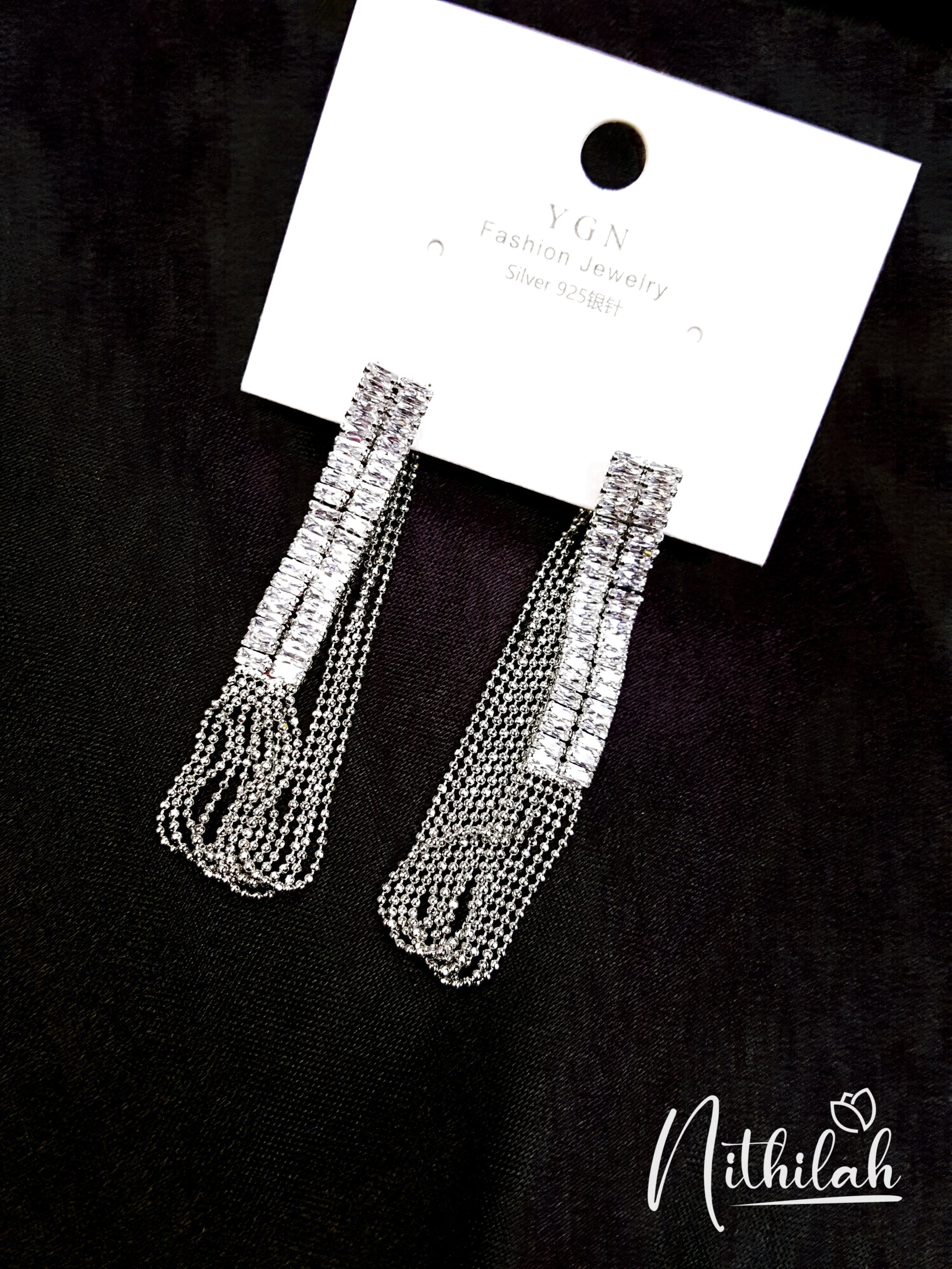 Buy Imitation Jewellery Fancy Earrings Folded Silver AD Danglers NPJE131 Online