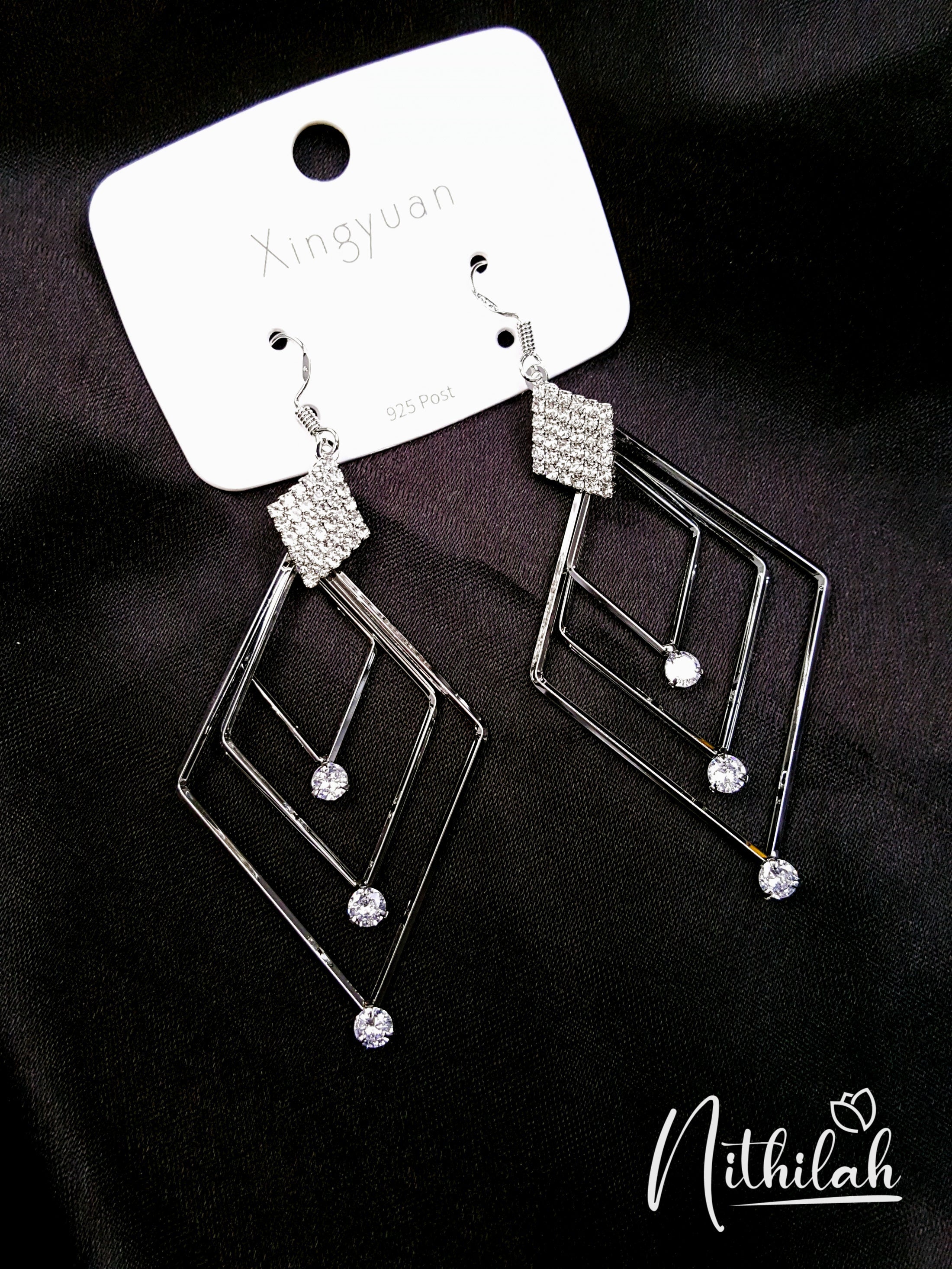 Buy Imitation Jewellery Fancy Earrings Nested Diamonds Silver NRBE119 Online