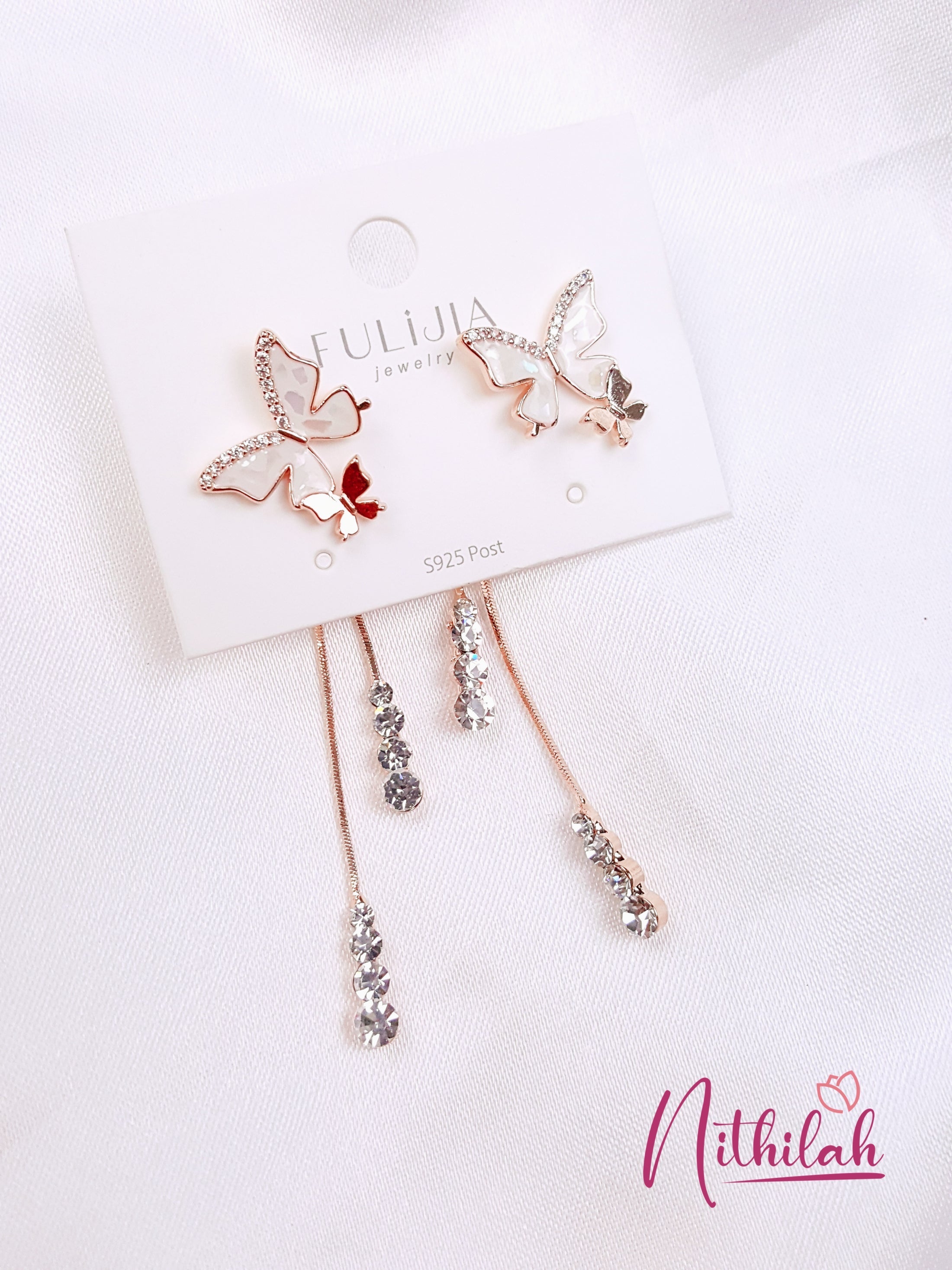 Buy Fancy Rose Gold Earrings Butterfly Back Danglers