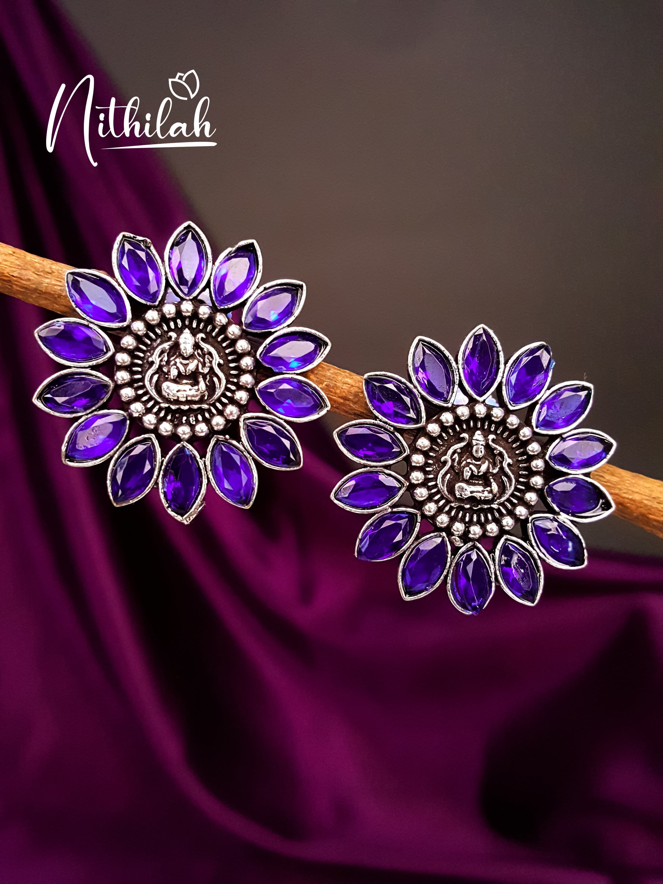 Buy Purple Flower Lakshmi Oxidised Studs - Oxidised Jewellery