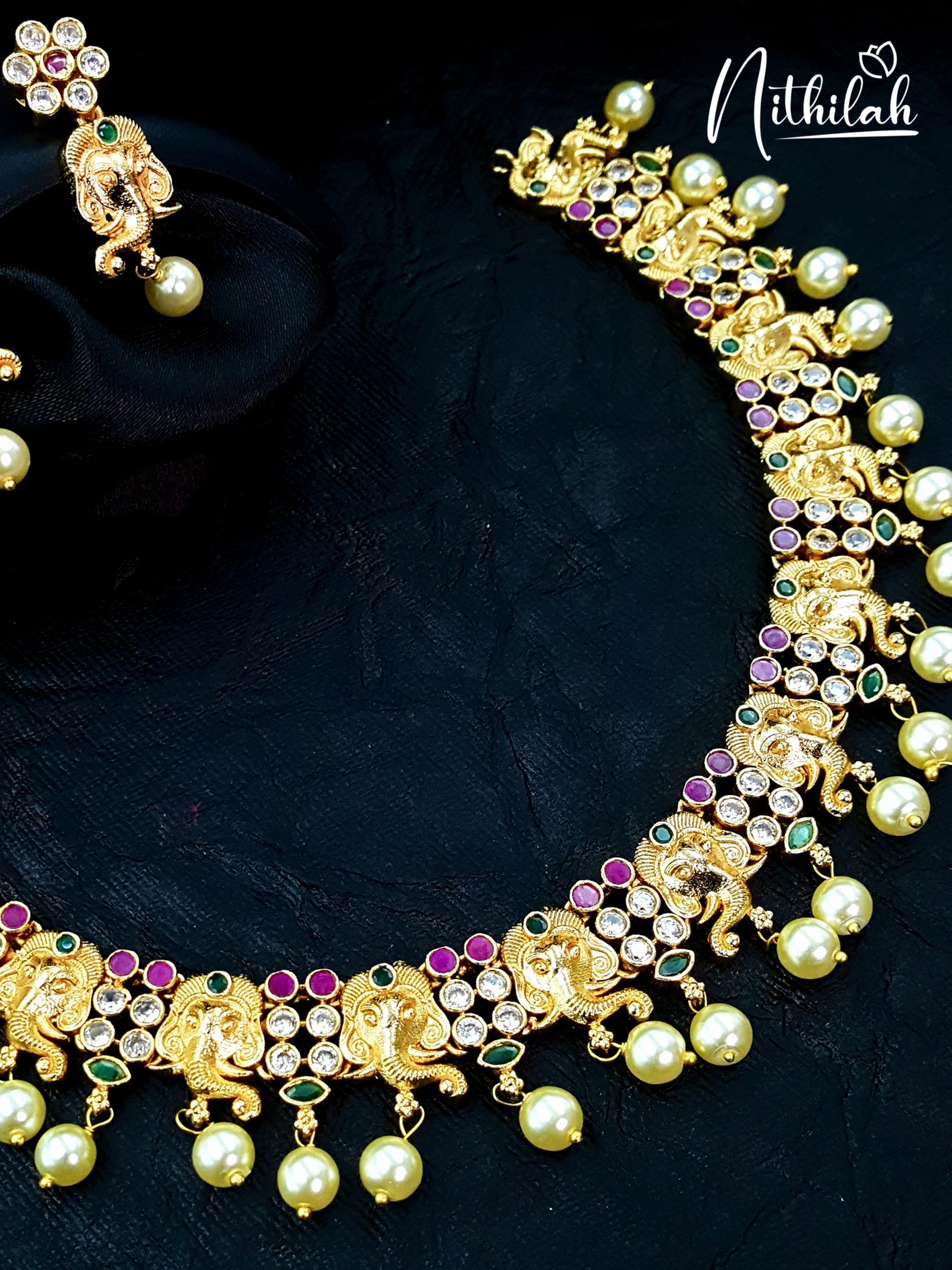 Buy Ganesha Face Gold Polish Choker Necklace 