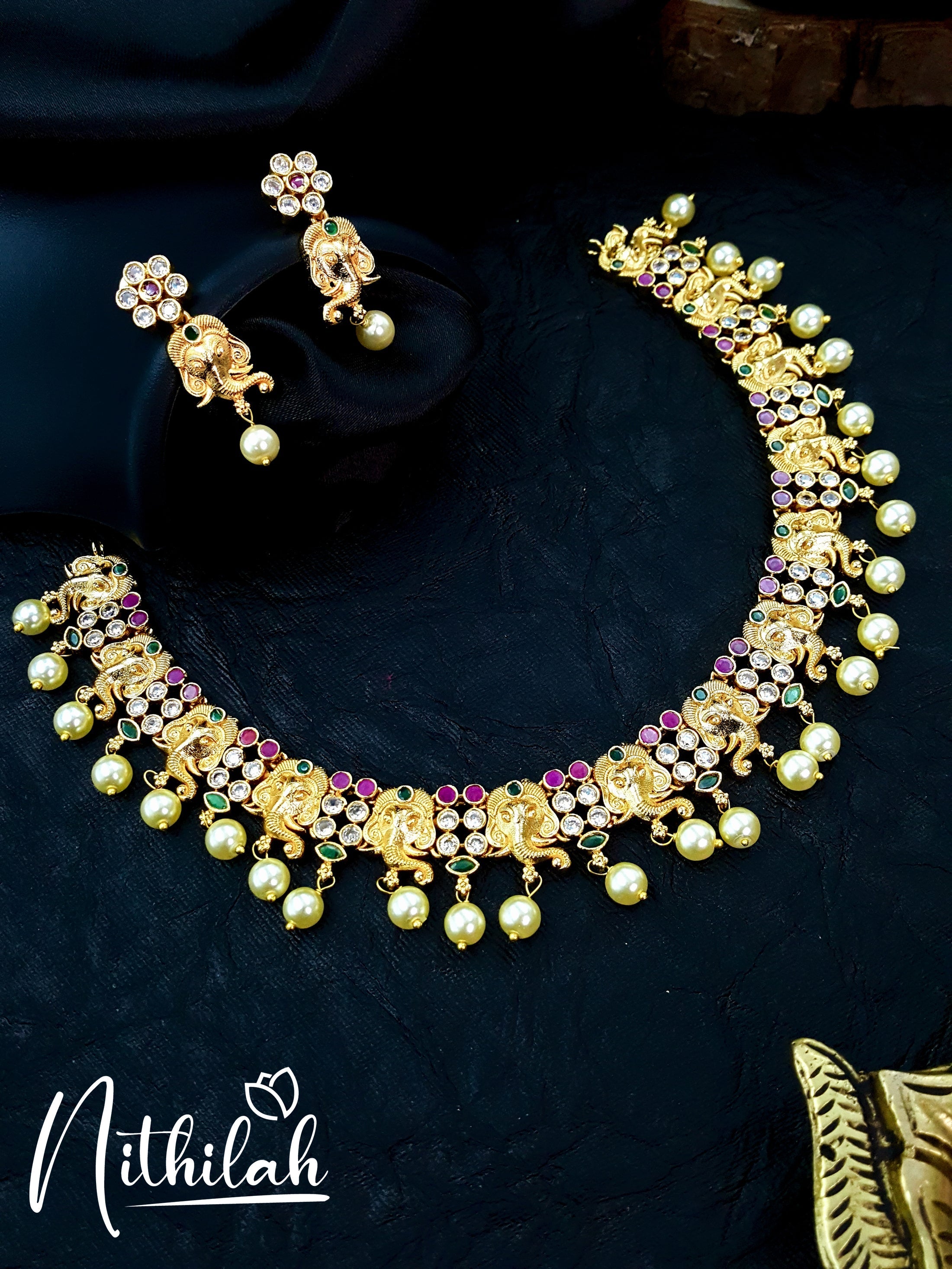 Buy Ganesha Face Gold Polish Choker Necklace 
