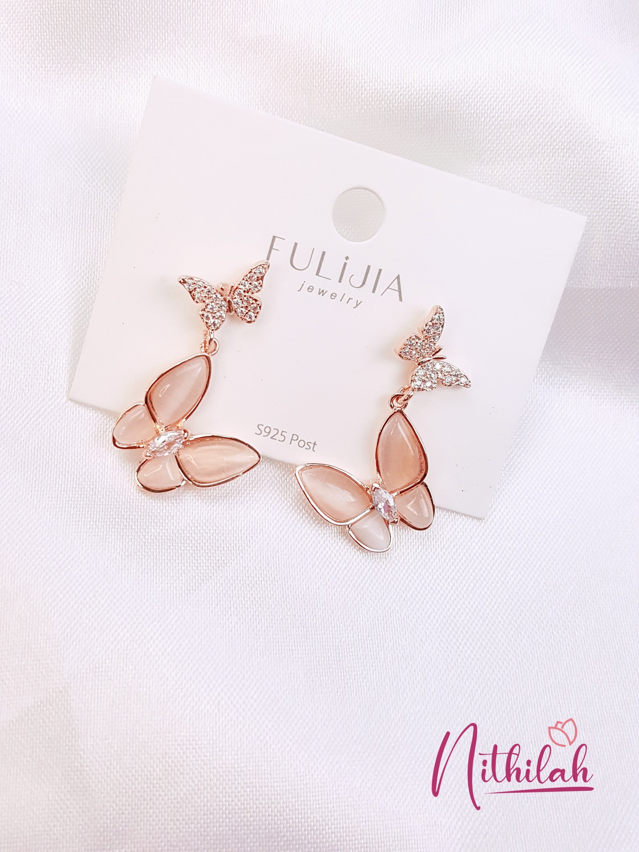 Buy Imitation Jewellery Girlish Earrings Rose Gold Cute Butterflies NPJE119 Online
