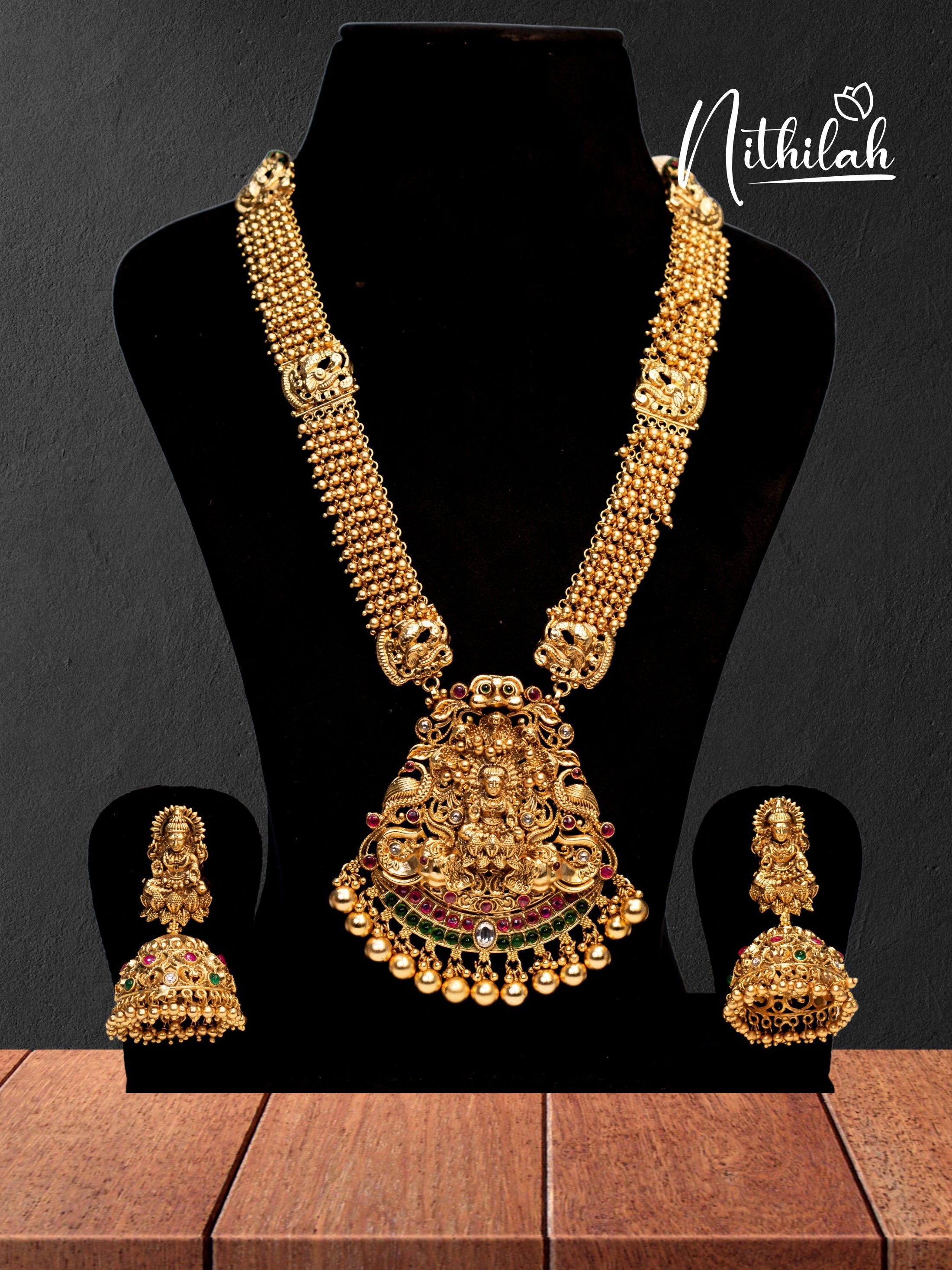 Buy Imitation Jewellery Gold Balls Peacock Lakshmi Haram NAFH112 Online