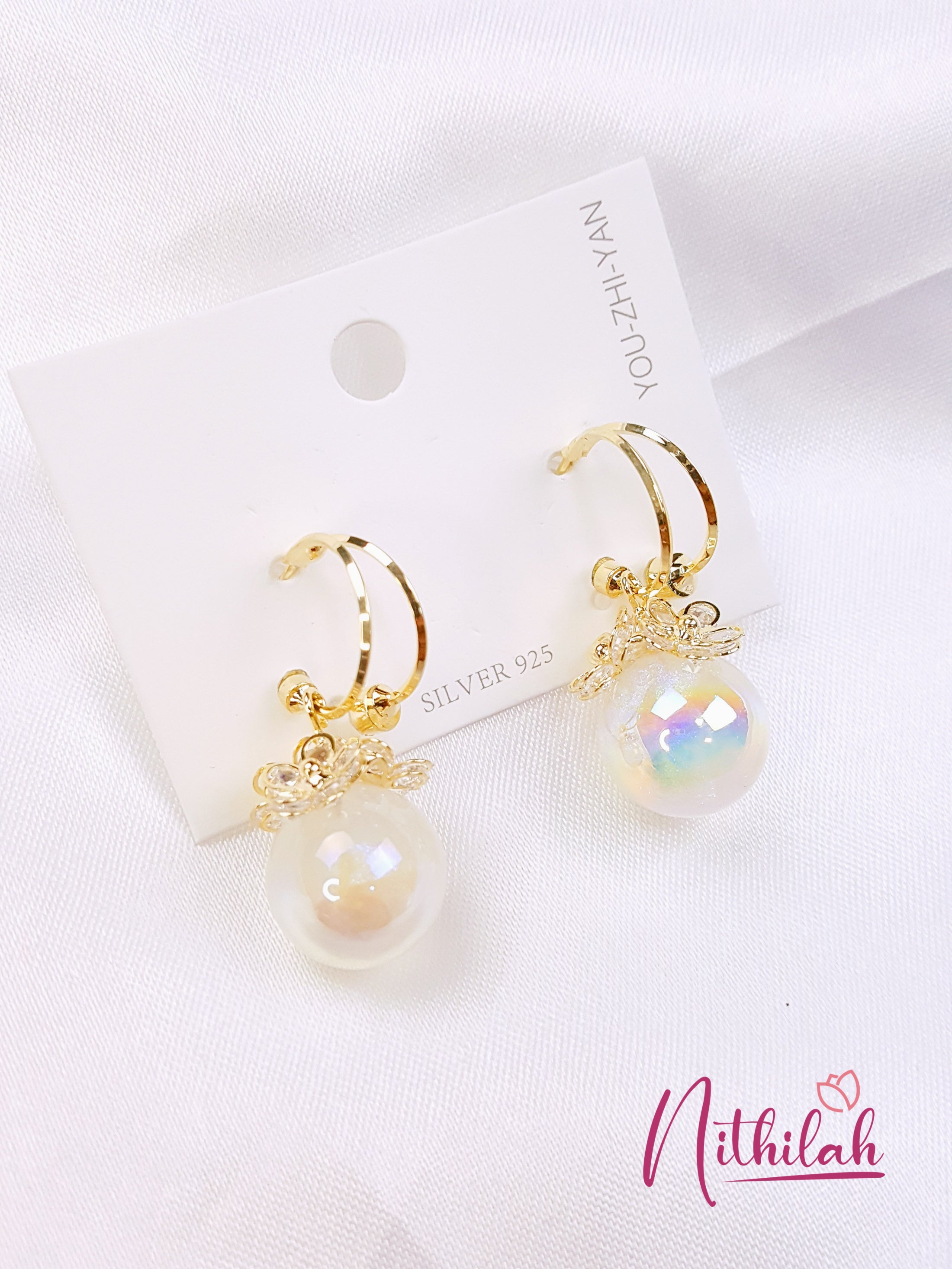 Buy Imitation Jewellery Gold Fancy Hoop Earrings with Pearl Drops NPJE105 Online