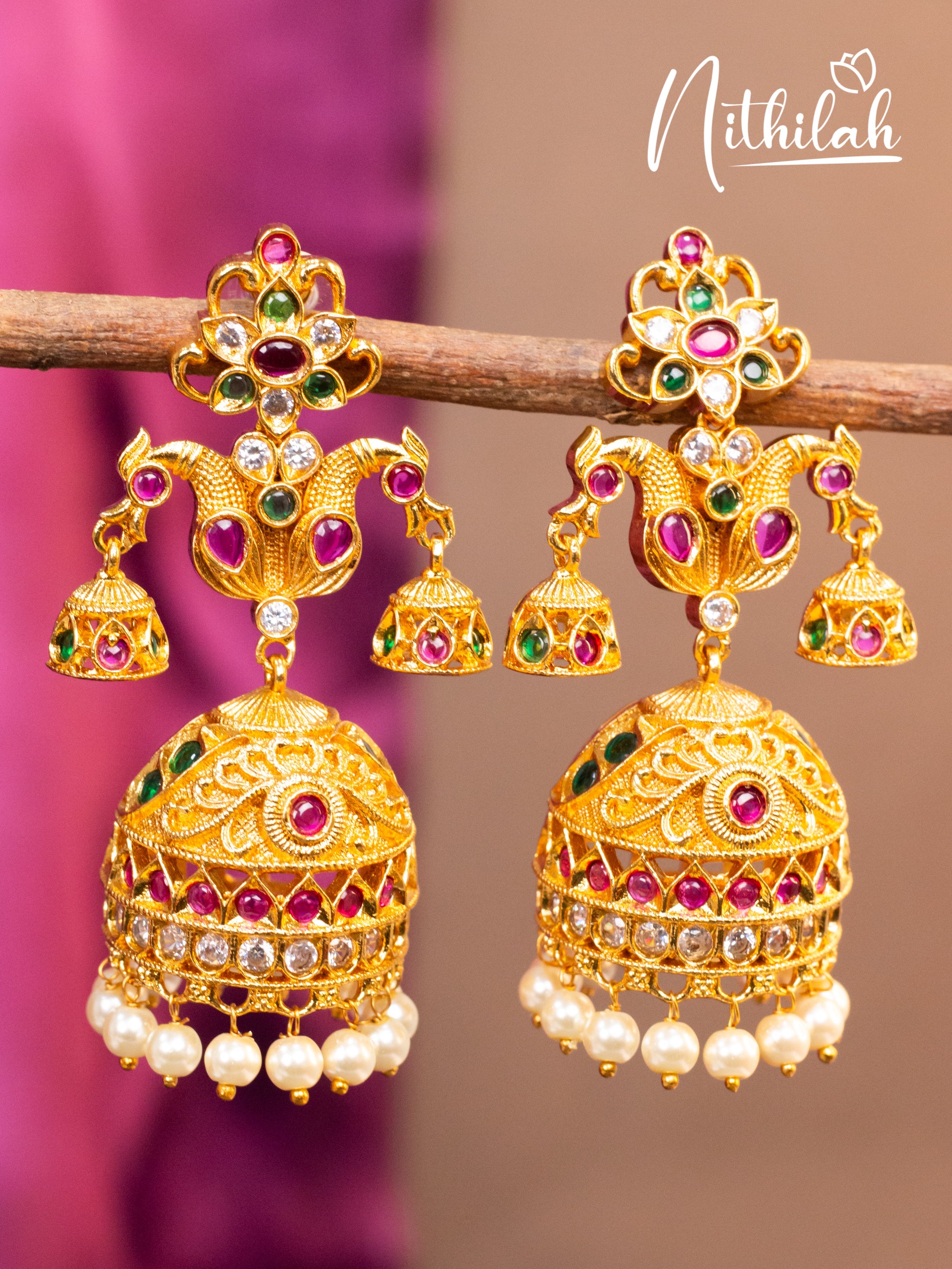 Samanta, elegant Matte Gold finish Temple Jumka earrings for women -LR –  www.soosi.co.in