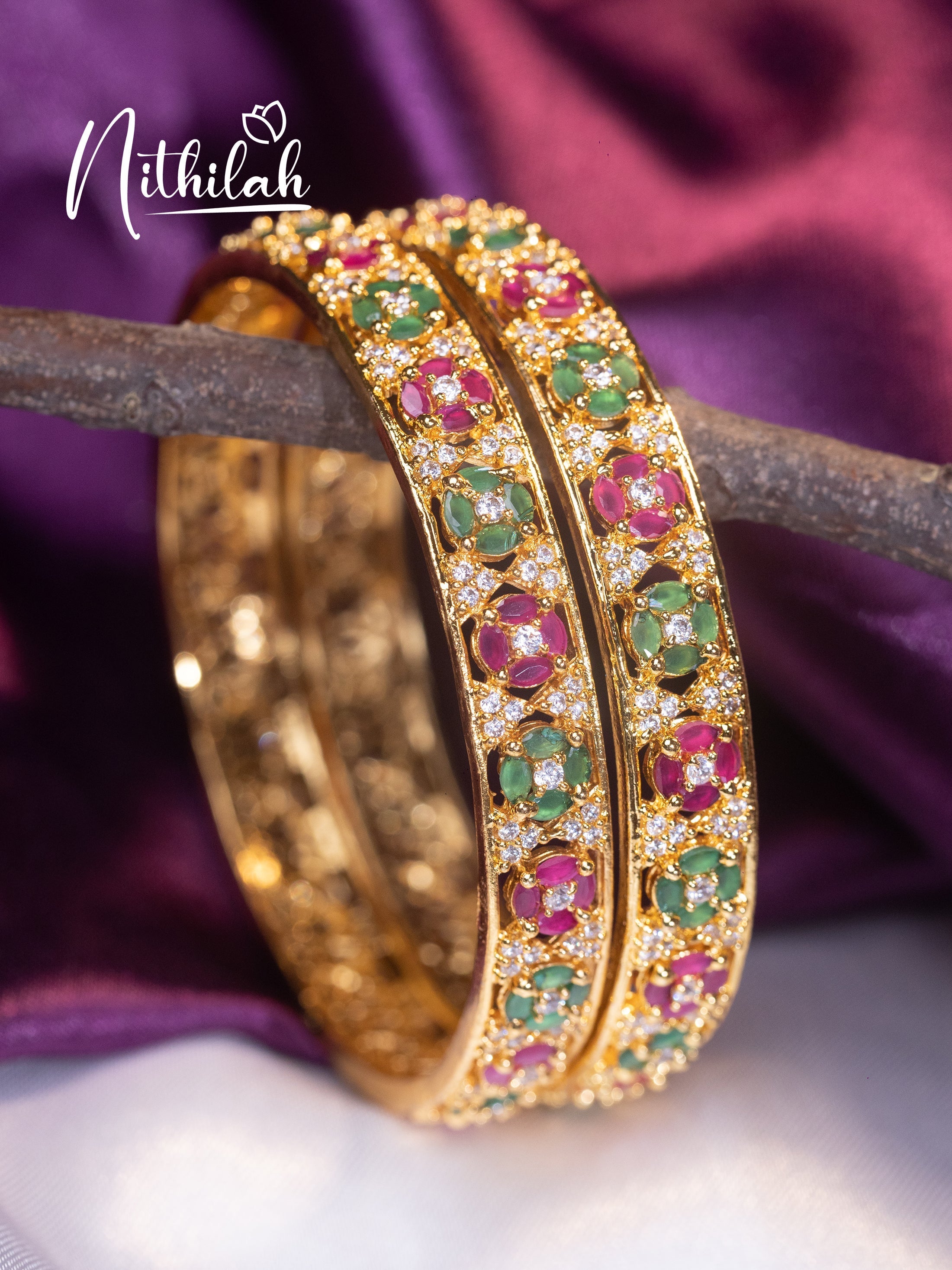 Buy Imitation Jewellery Gold Pink and Green Flower Bangles NSGL129 Online