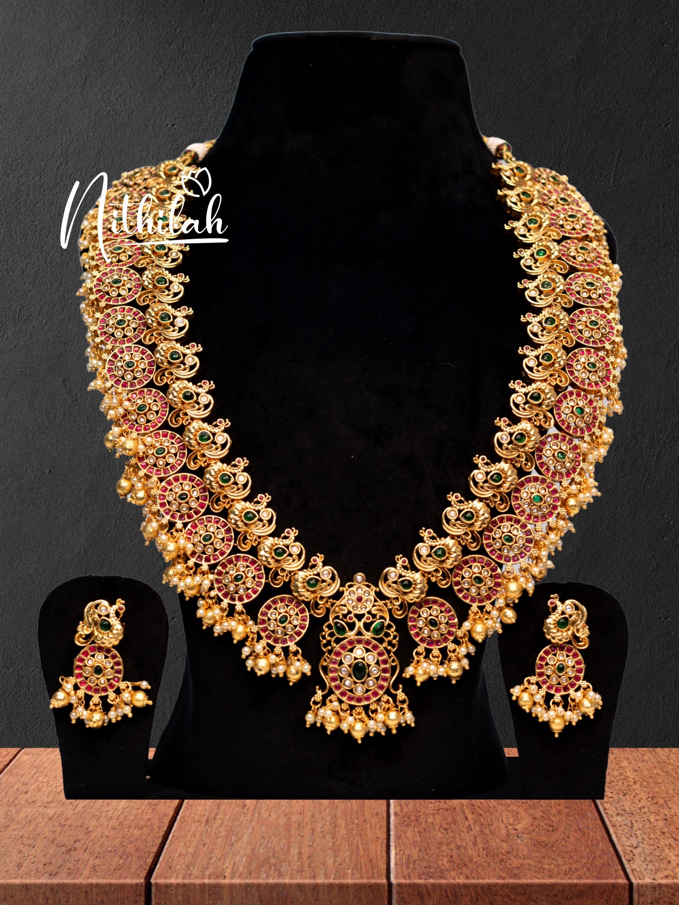 Buy Imitation Jewellery Gorgeous Kemp Peacock Bridal Haram NAFH104 Online