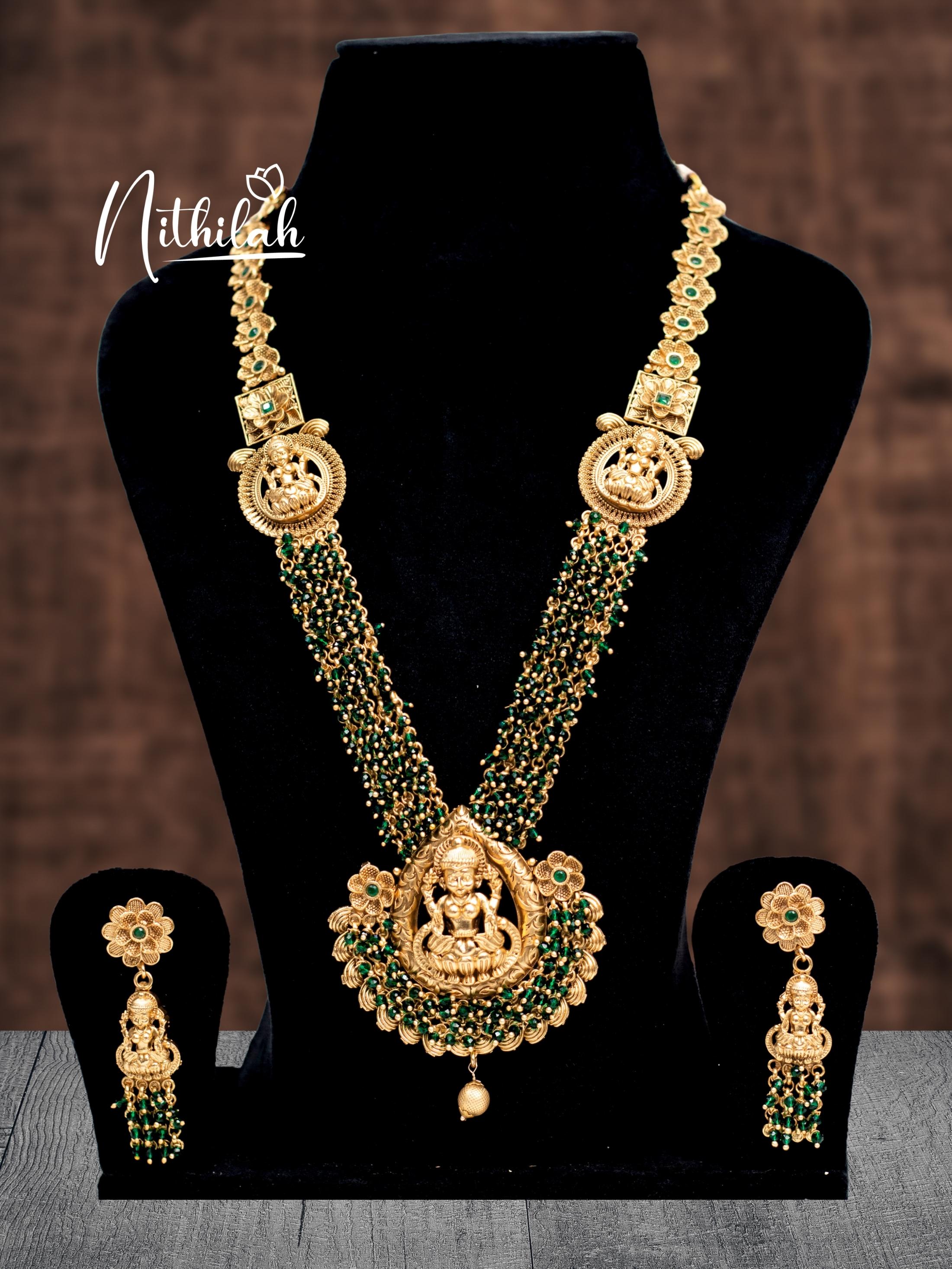 Buy Imitation Jewellery Green Crystal Beads Lakshmi Haram NZAH113 Online