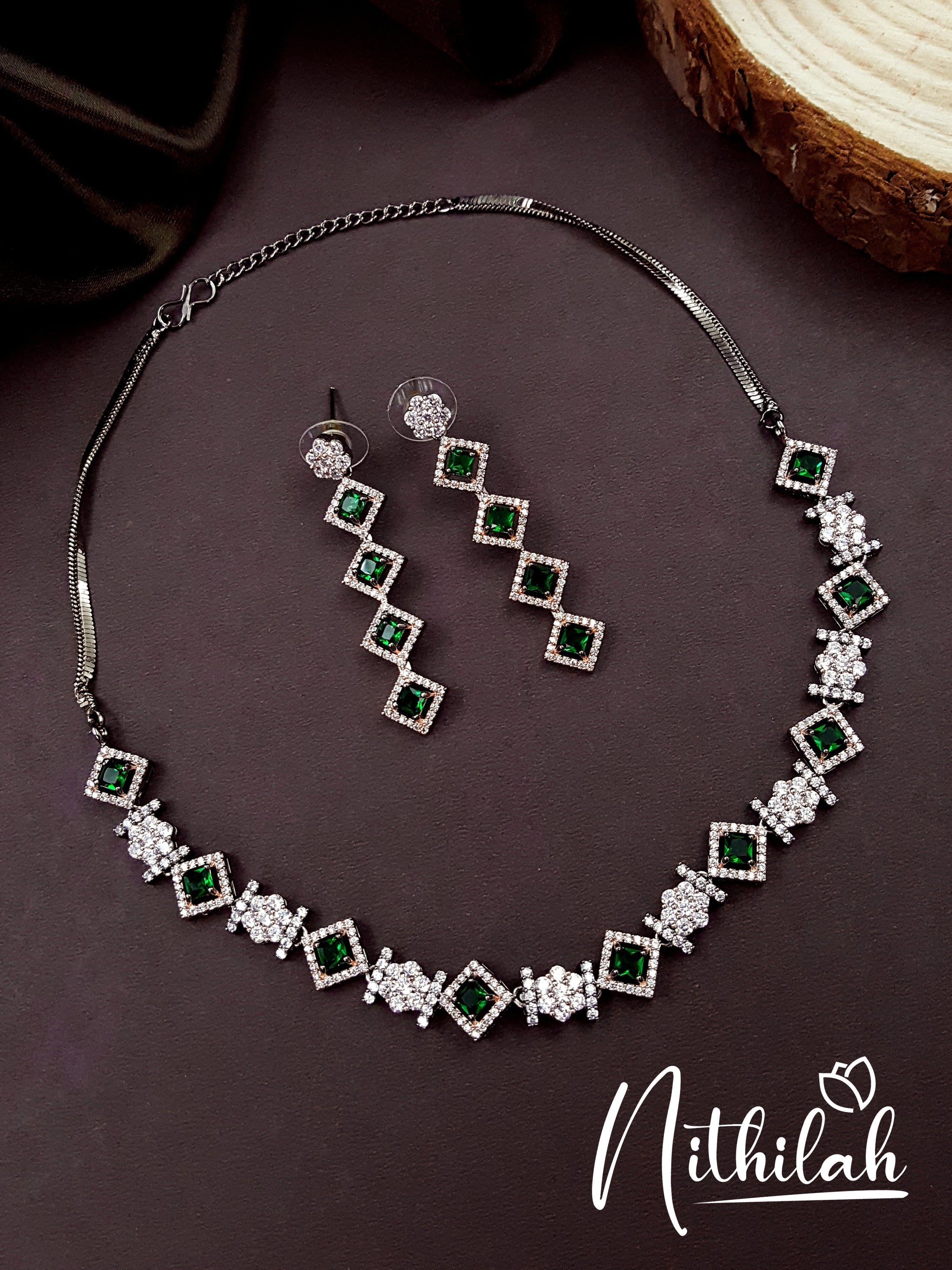 Buy Imitation Jewellery Green Diamond Black Rose Polish Necklace NSGN149 Online