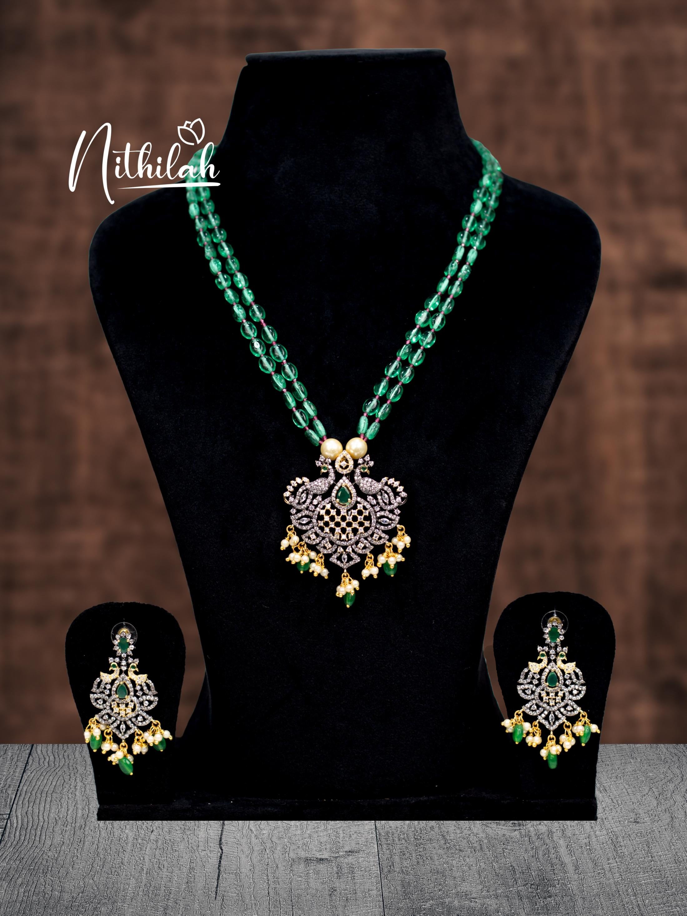 Buy Imitation Jewellery Green Mosanite Beads Victorian Necklace 1 NCPN110 Online