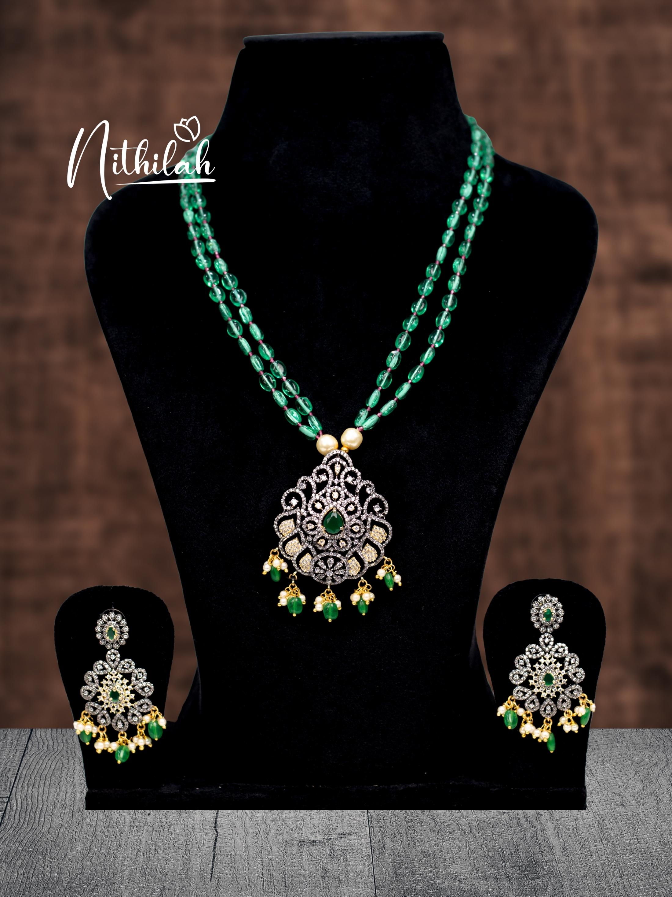 Green Mosanite Beads Victorian Necklace 2 NCPN111