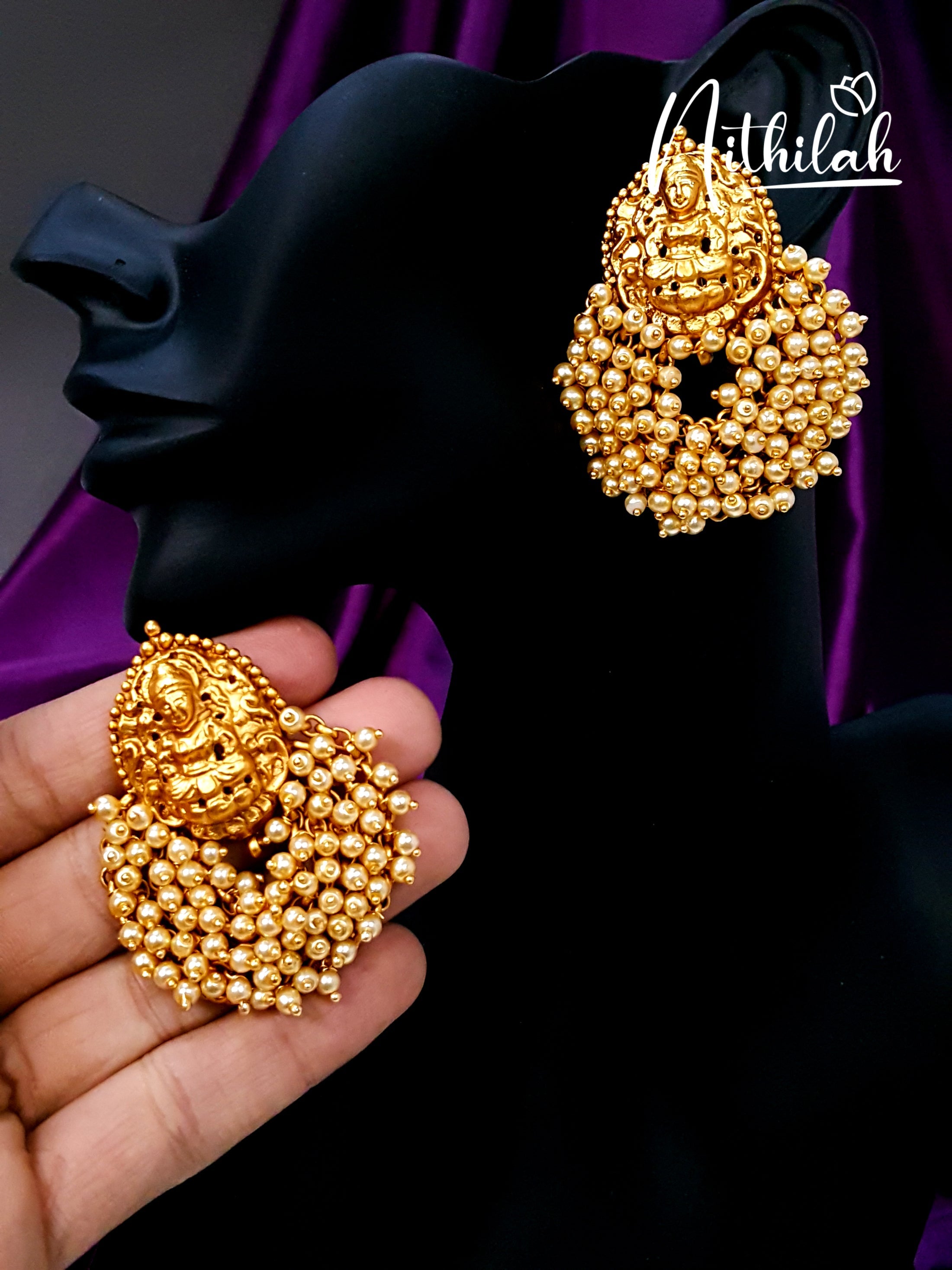 Hanging Cluster Pearls Lakshmi Earrings