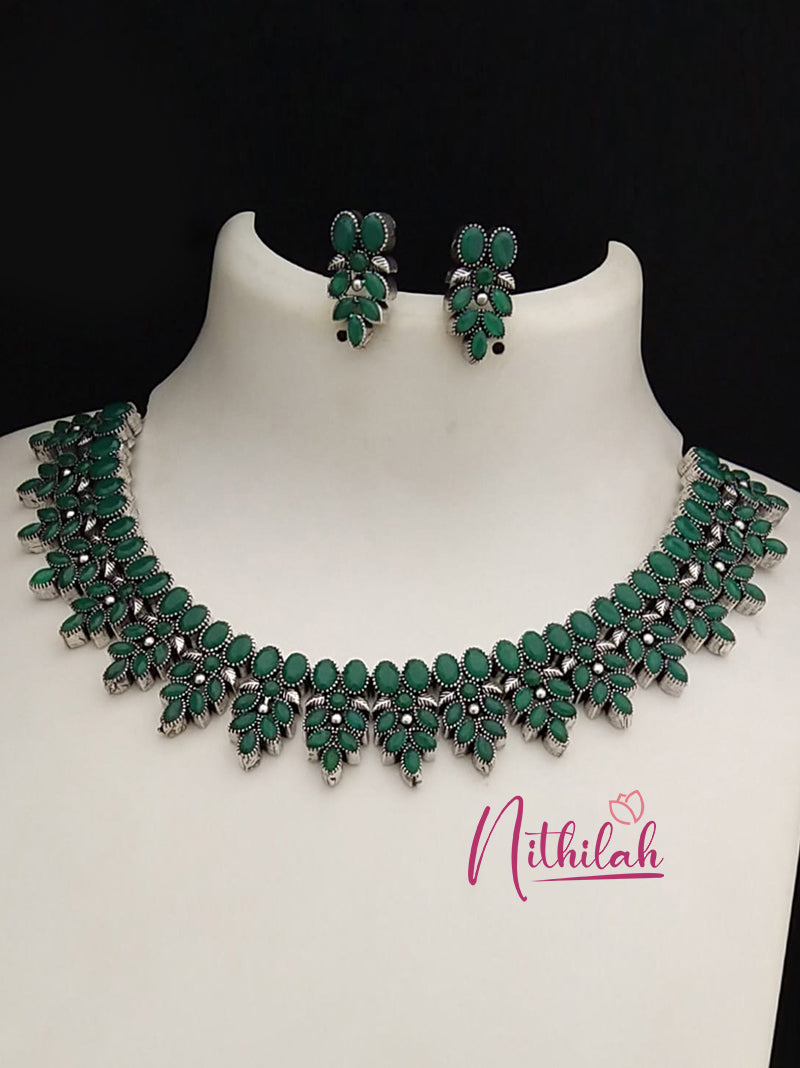 Buy Imitation Jewellery Hanging Leaves Oxidised Necklace - Green NSKN186 Online