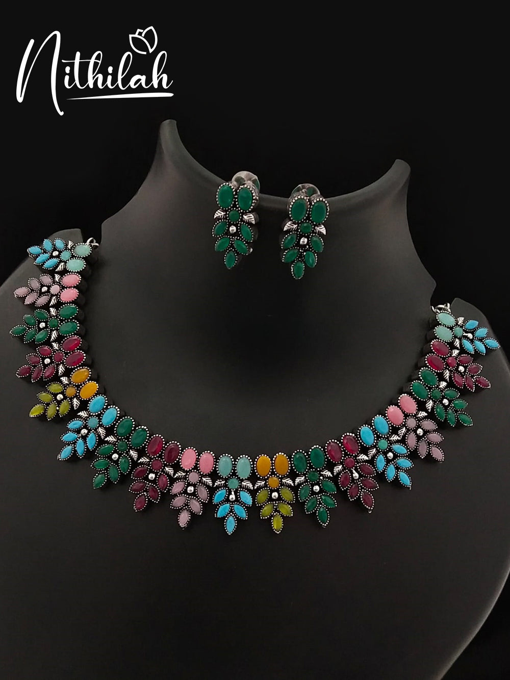 Buy Imitation Jewellery Hanging Leaves Oxidised Necklace - Multi NSKN180 Online