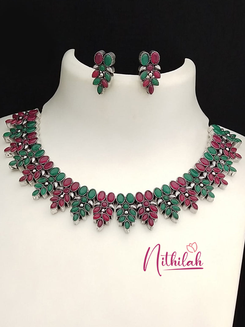 Buy Imitation Jewellery Hanging Leaves Oxidised Necklace - Red Green NSKN184 Online