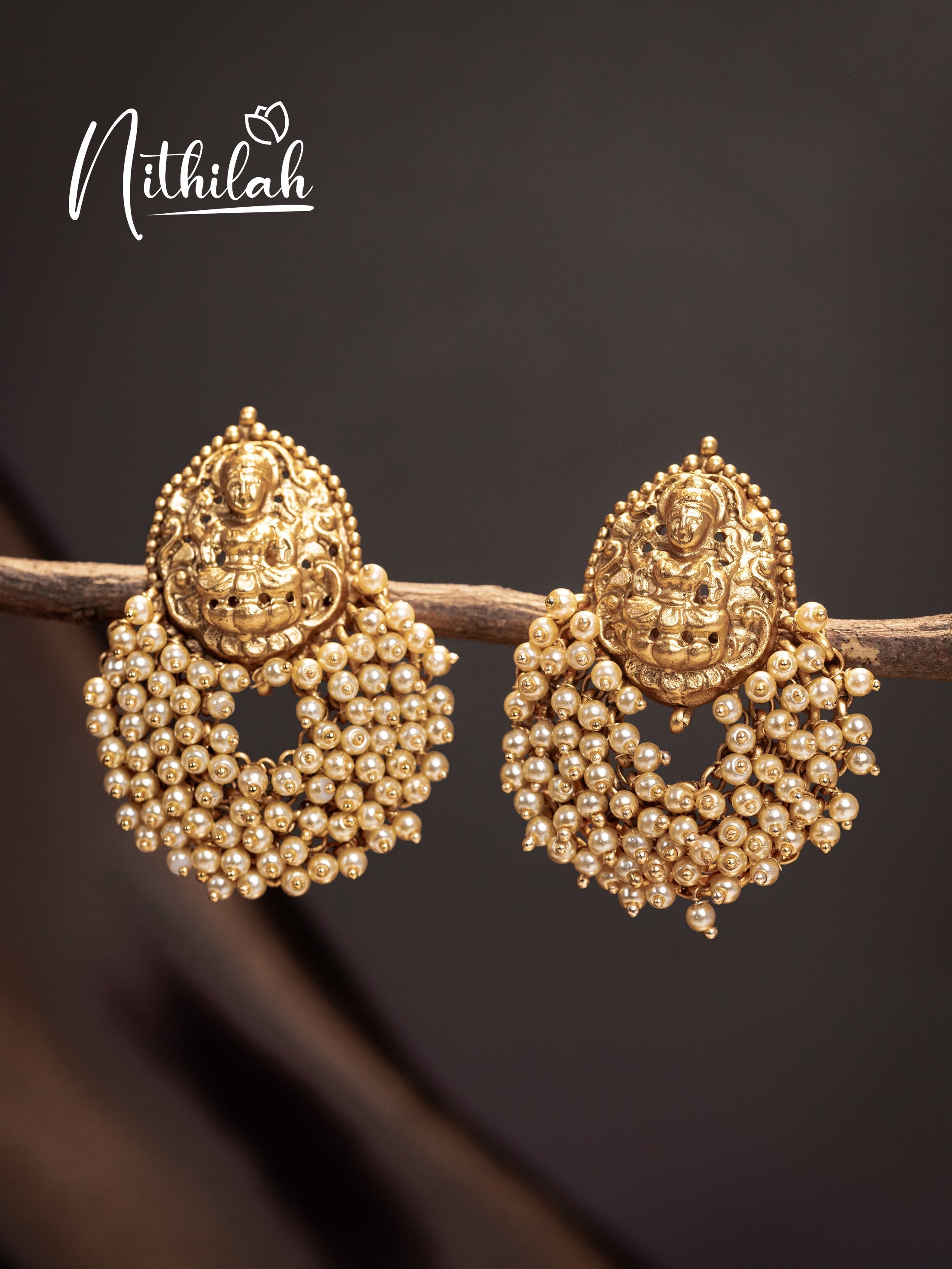 Buy Imitation Jewellery Hanging Cluster Pearls Lakshmi Earrings NPBE119 Online