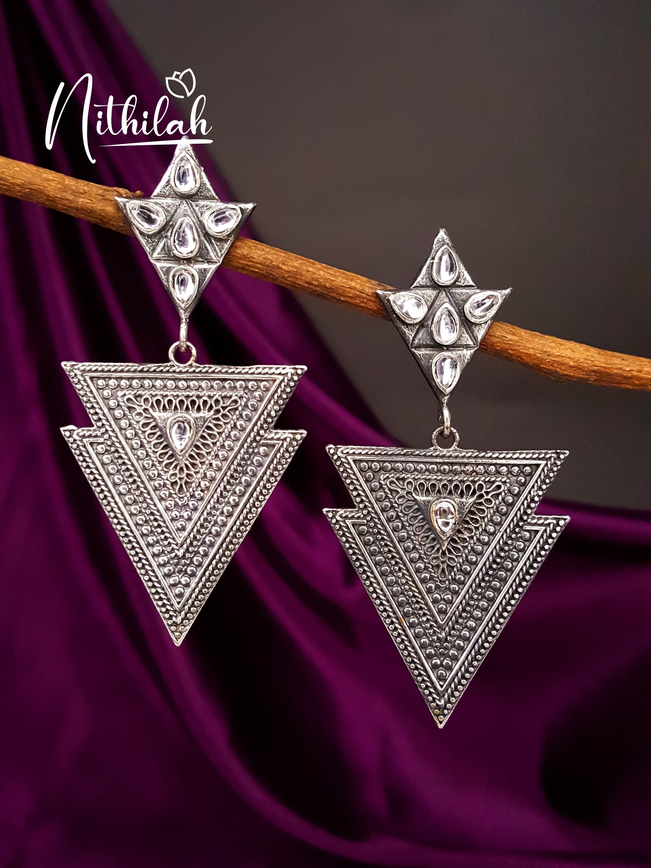 Buy Imitation Jewellery Inverted Triangles Oxidised Silver Earrings NMAE117 Online