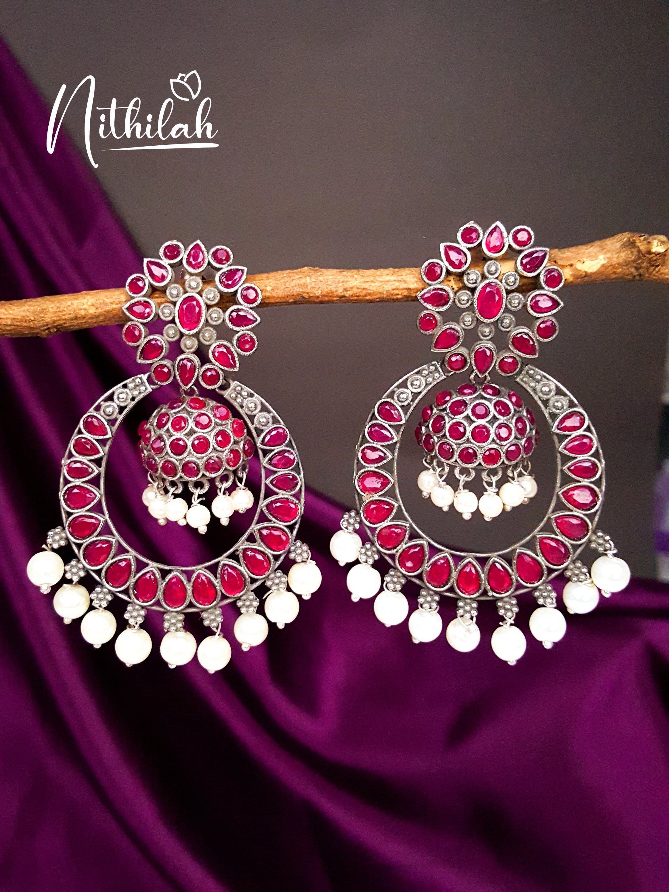 Jhumka in Chandbali Oxidised Silver Earrings NMAE125