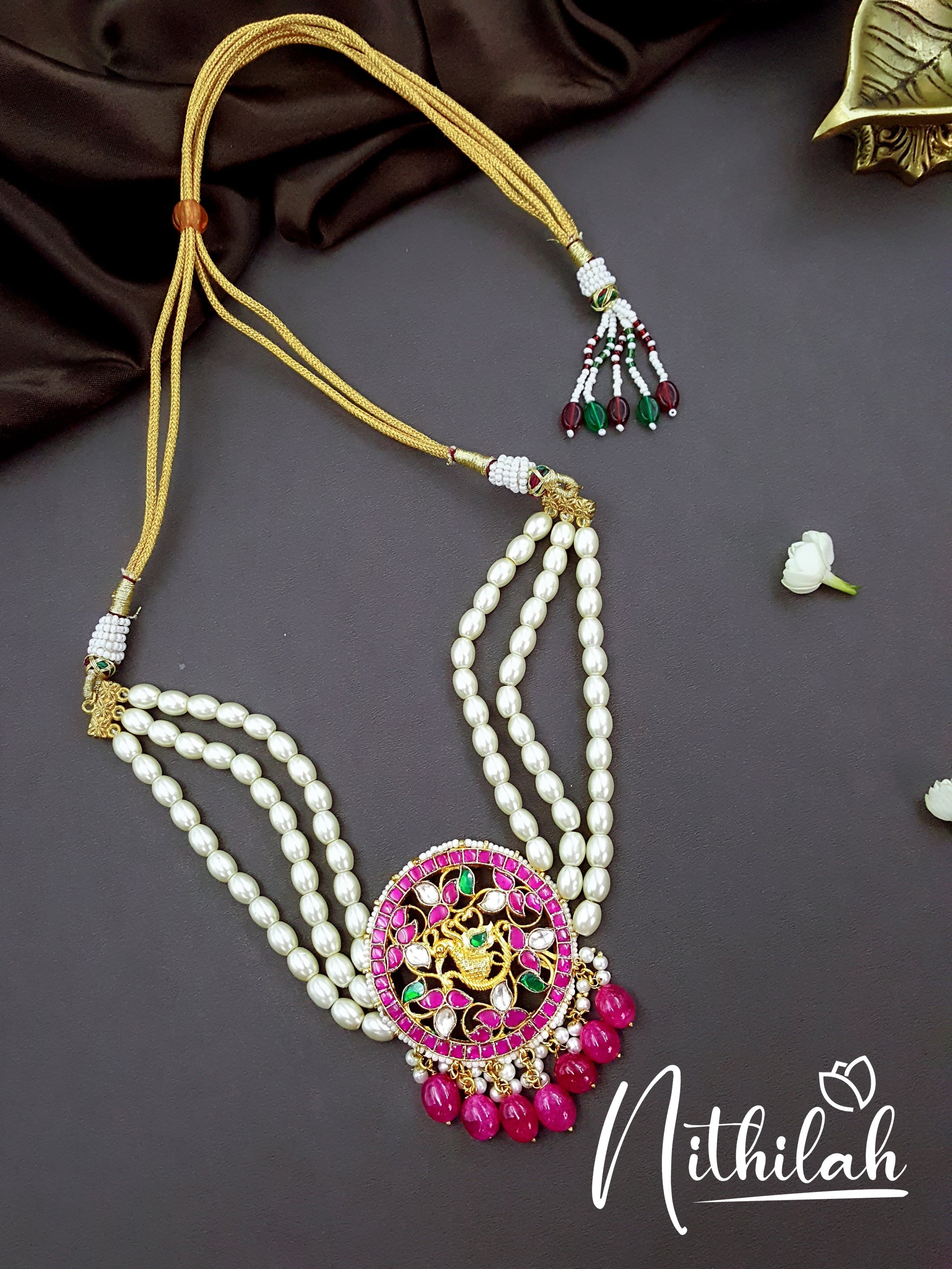 Buy Imitation Jewellery Kundan Bird Pink Center Pearl Choker Necklace NSIN106 Online