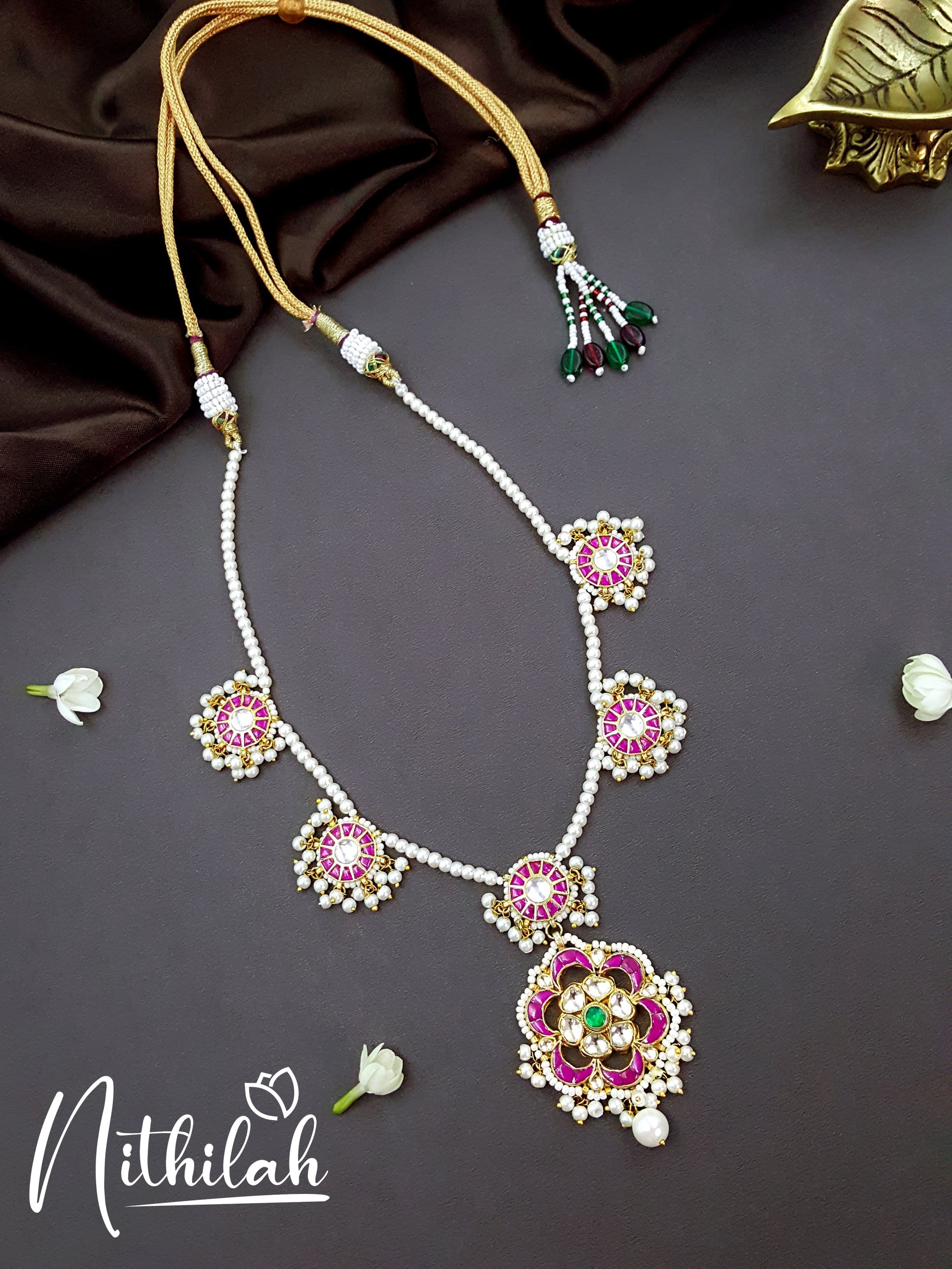 Buy Imitation Jewellery Kundan Flowers Pearl Necklace Chain NSIN107 Online