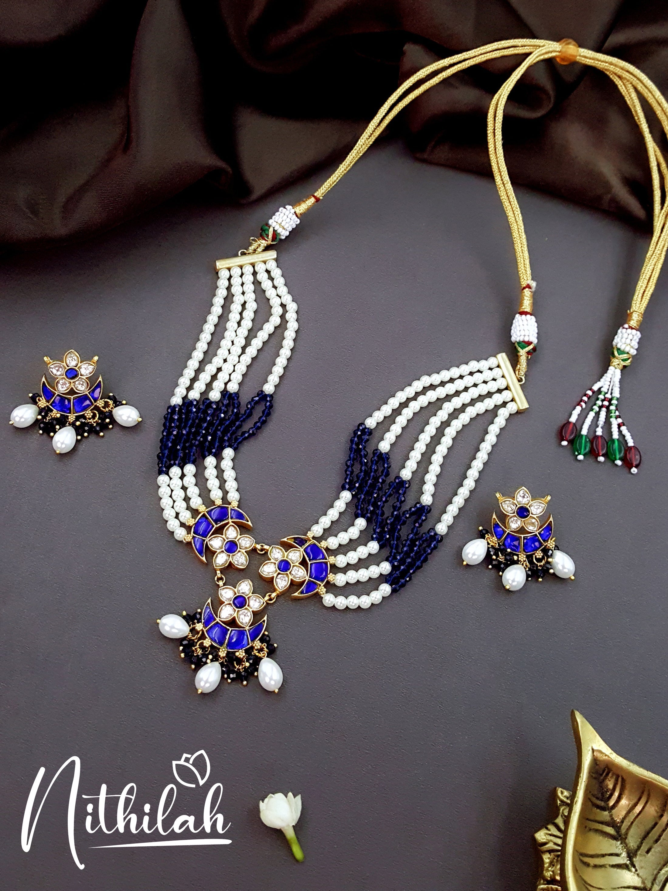 Buy Imitation Jewellery Kundan Jadau Blue Stone Pearl Choker Necklace NSIN105 Online