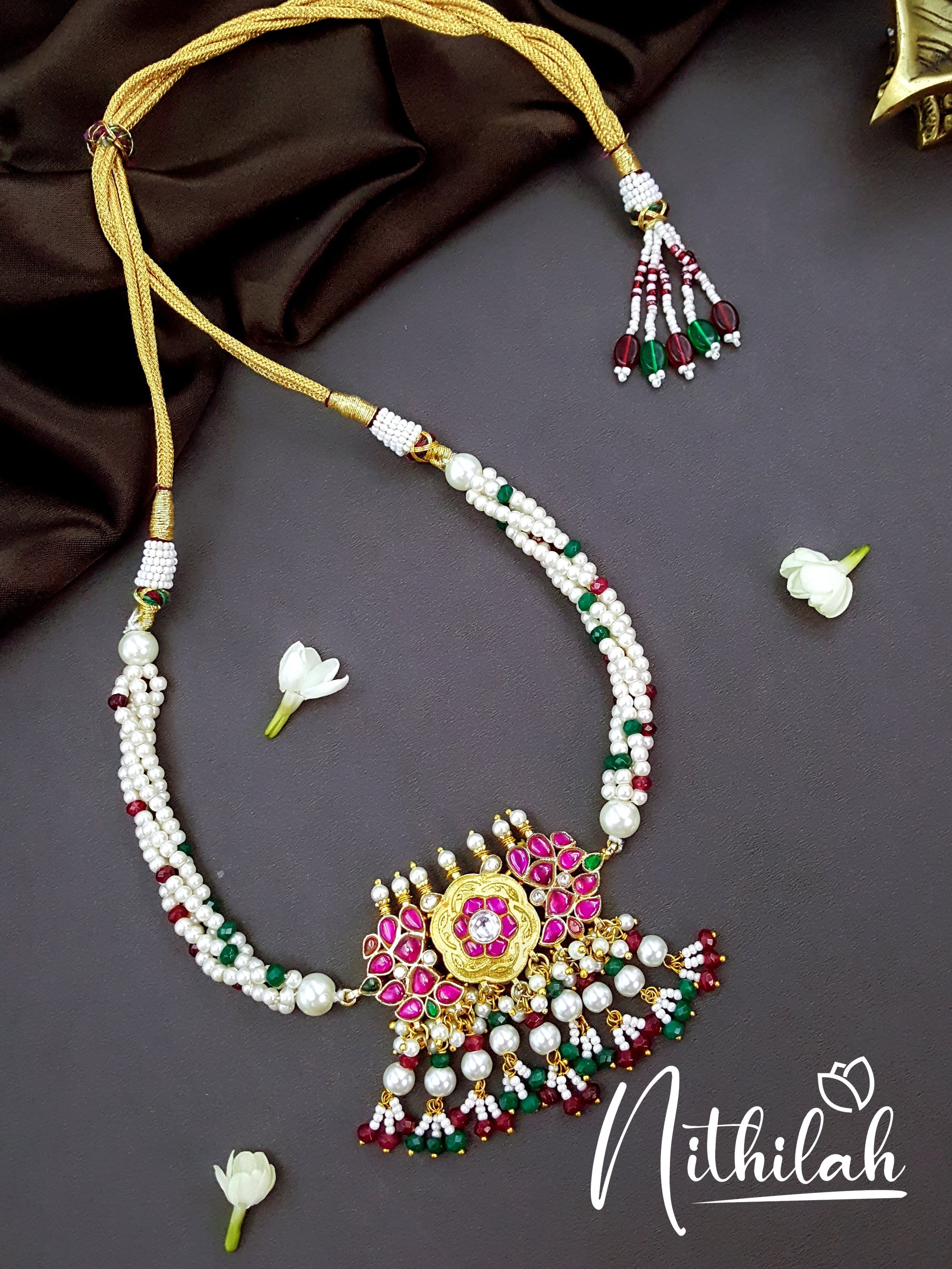 Buy Imitation Jewellery Kundan Red and Green Pearl Necklace NSIN110 Online