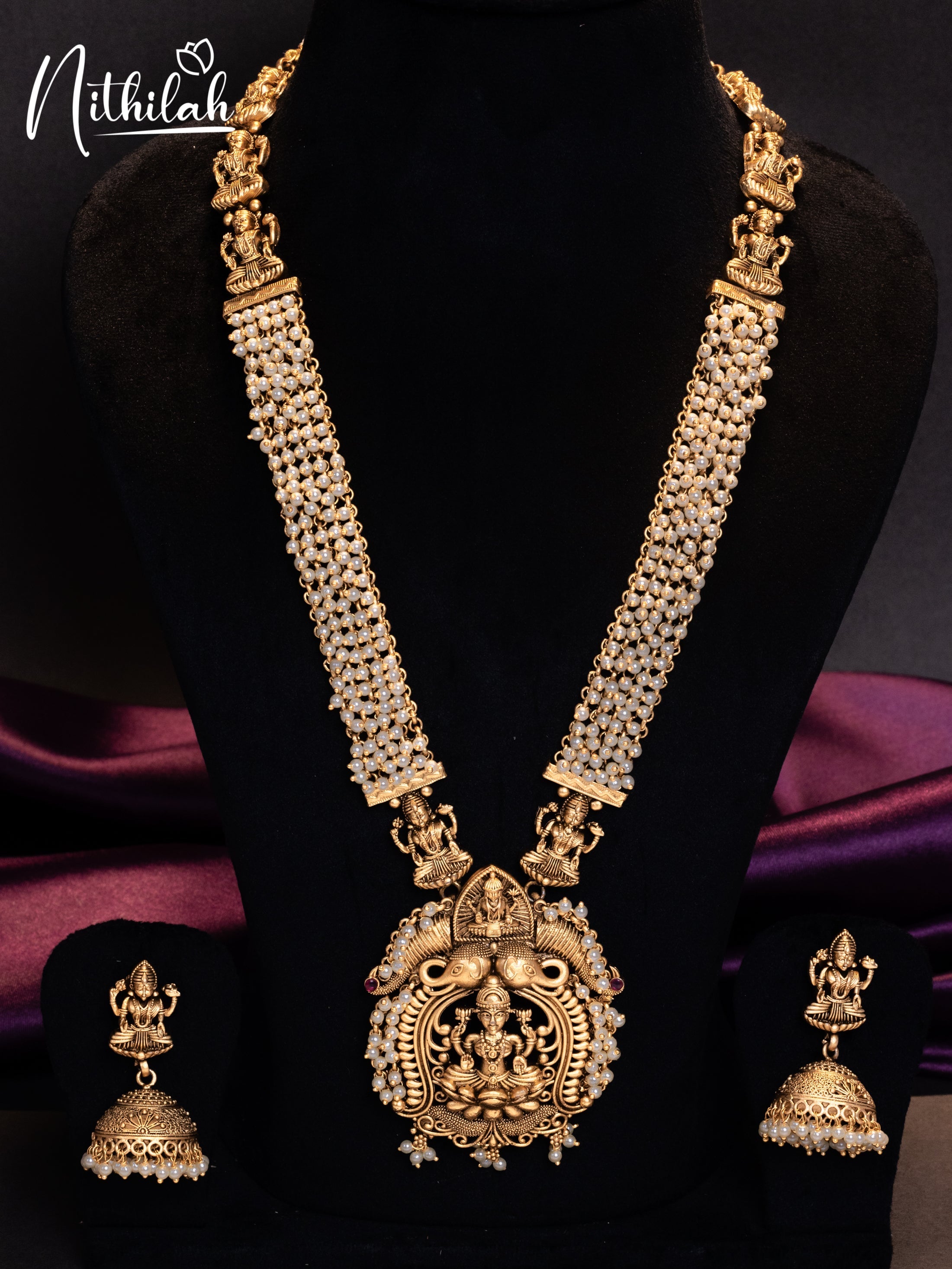 Buy Imitation Jewellery White Cluster Pearls Gajalakshmi Haram NZAH122 Online