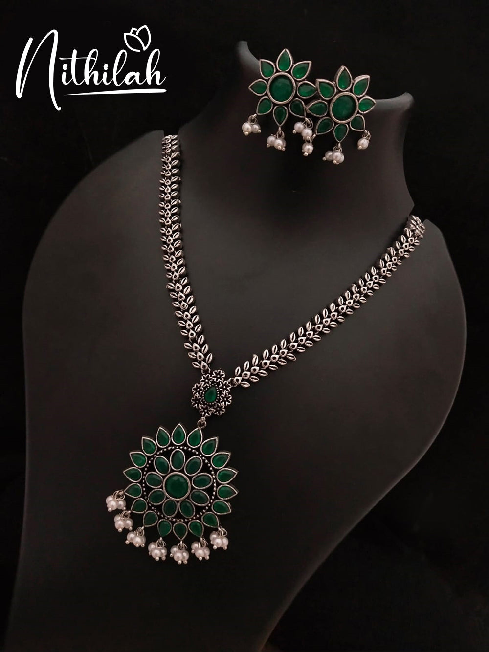 Buy Imitation Jewellery Leaf Chain Oxidised Necklace - Green NSKN165 Online