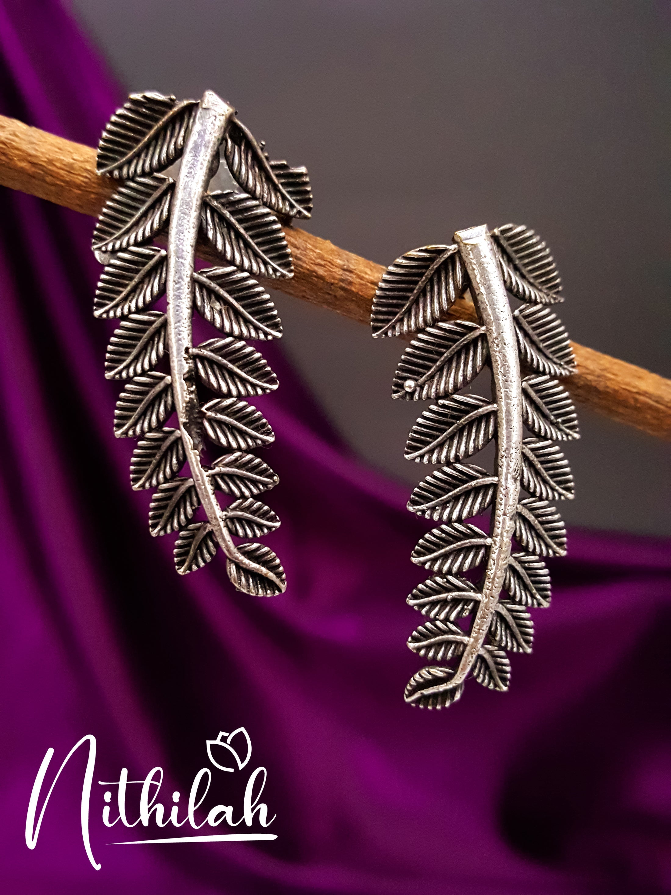 Buy Oxidised Jewellery Earrings with Leaf Stalk Design