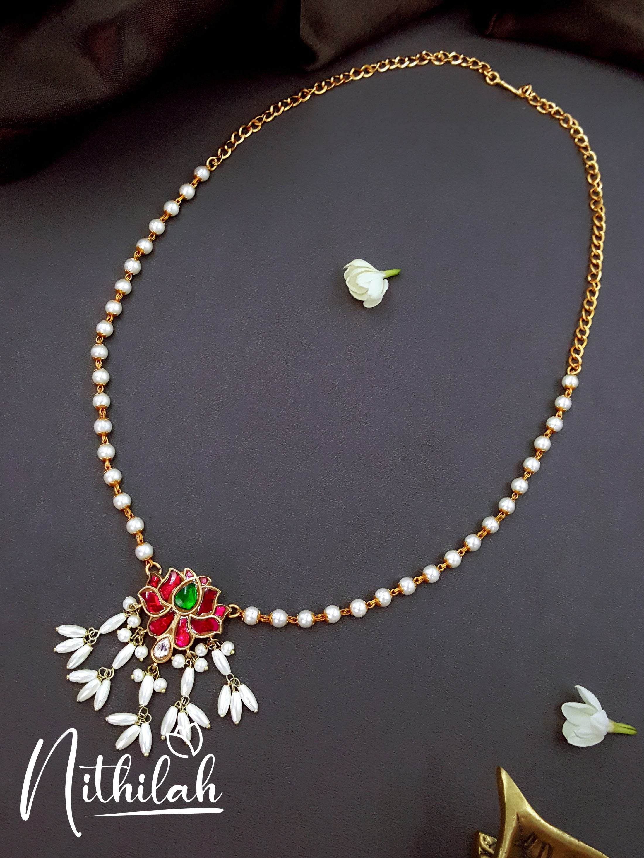 Buy Imitation Jewellery Lotus Jadau Rice Pearls Pendant Chain NSIN103 Online