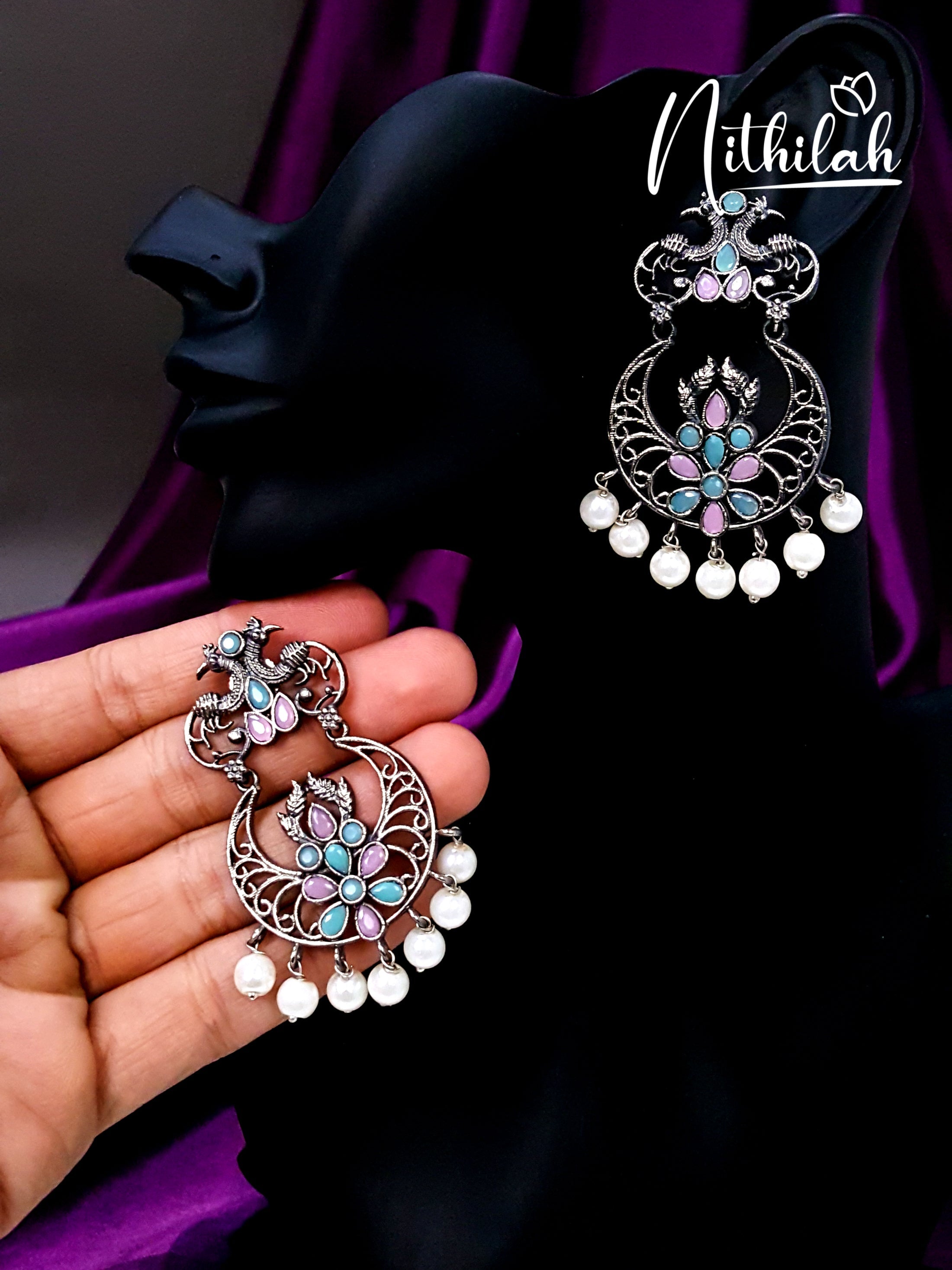 Mint and Pink Color Pop Oxidised Earrings 2